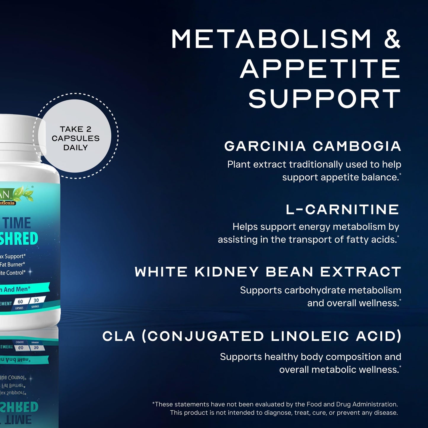 LEAN Nutraceuticals Weight Loss Pill Night Time Sleep Shred Fast Fat Burner, Appetite Suppressant Aid Carb Blocker Metabolism Booster Support Supplement for Women Men with Melatonin White Kidney Bean Ashwagandha, 60 Capsules