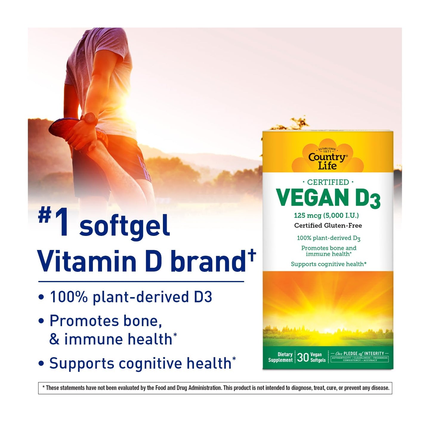 Country Life Vitamin D3 5000 IU Vegan Softgels, 30 Count