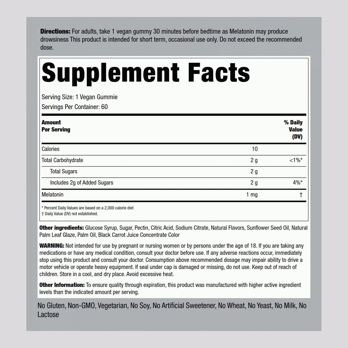 Piping Rock Melatonin Gummies 1 mg Gummy 60