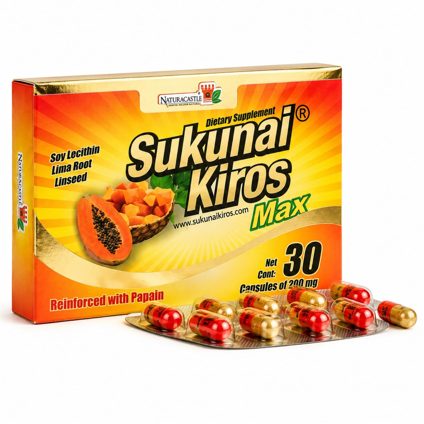 Five Brothers Products Sukunai Kiros Max Dietary Supplement with Papain Capsules, 60 Count