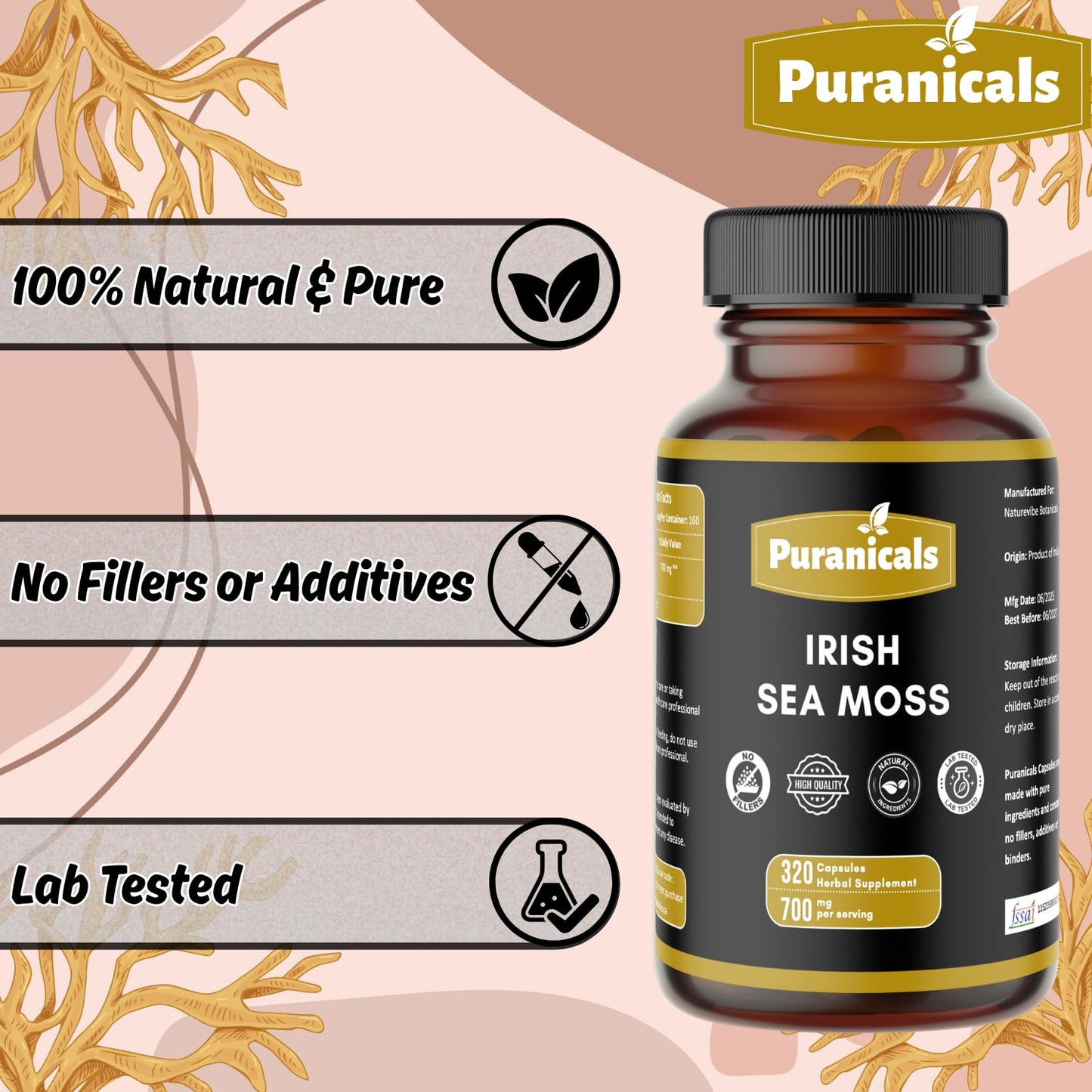 Puranicals Irish Sea Moss Premium Capsules 320 Count