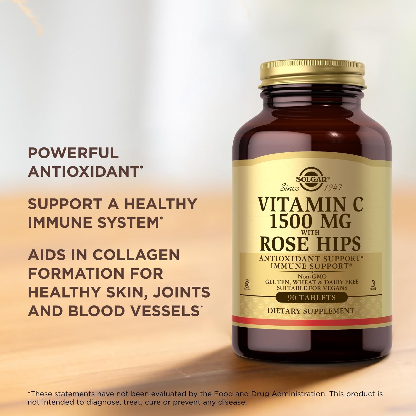 Solgar Vitamin C 1500mg with Rose HIPS Tablets, 90 Count