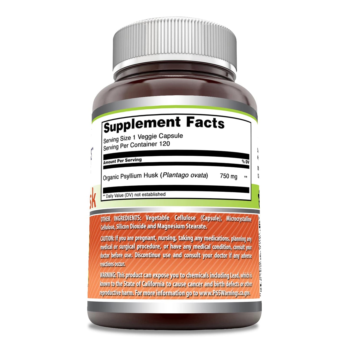 Amazing Nutrition Psyllium Husk 750mg Veggie Capsules 120 Count