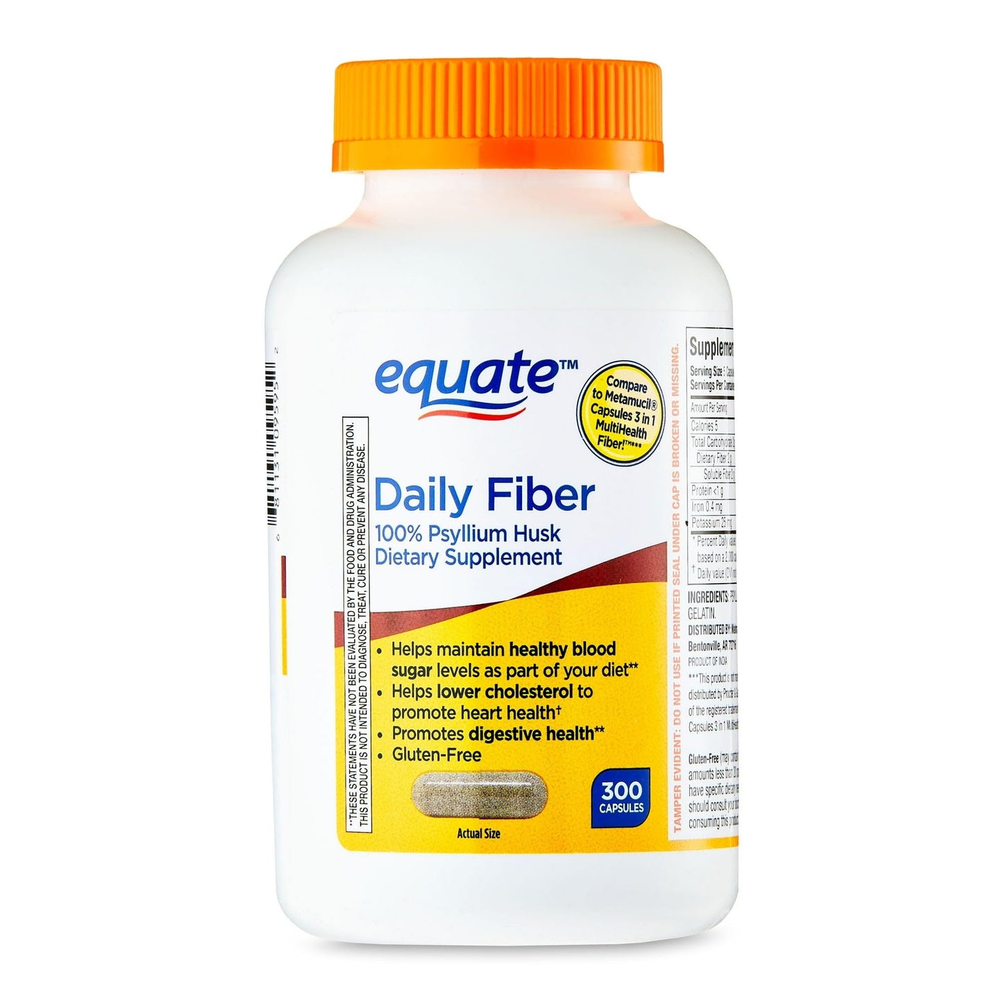 BASKETGOODS Equate Daily Fiber Psyllium Husk Capsules, 300