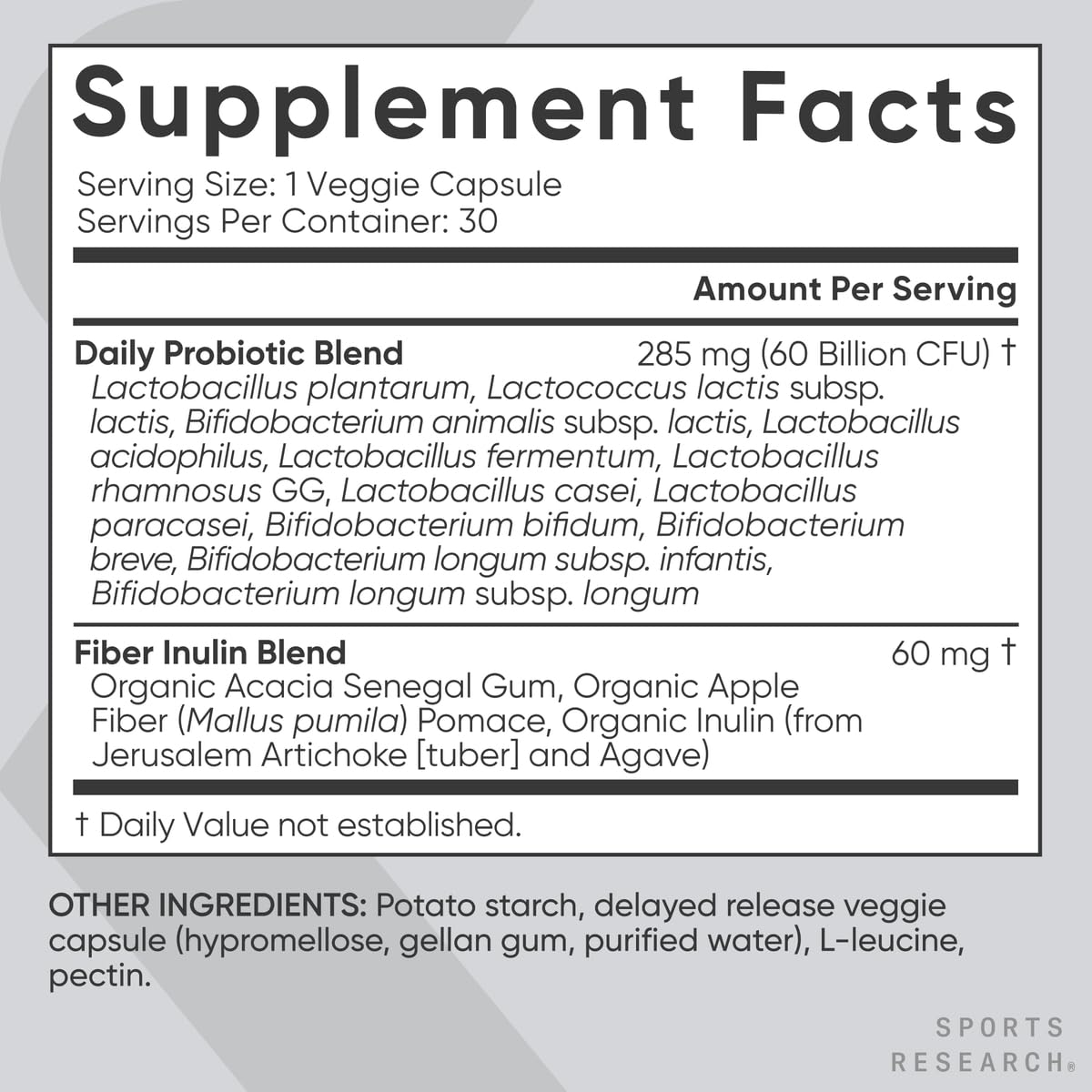Sports Research Daily Probiotics with Prebiotics 60 Billion CFU Capsules, 30 Count