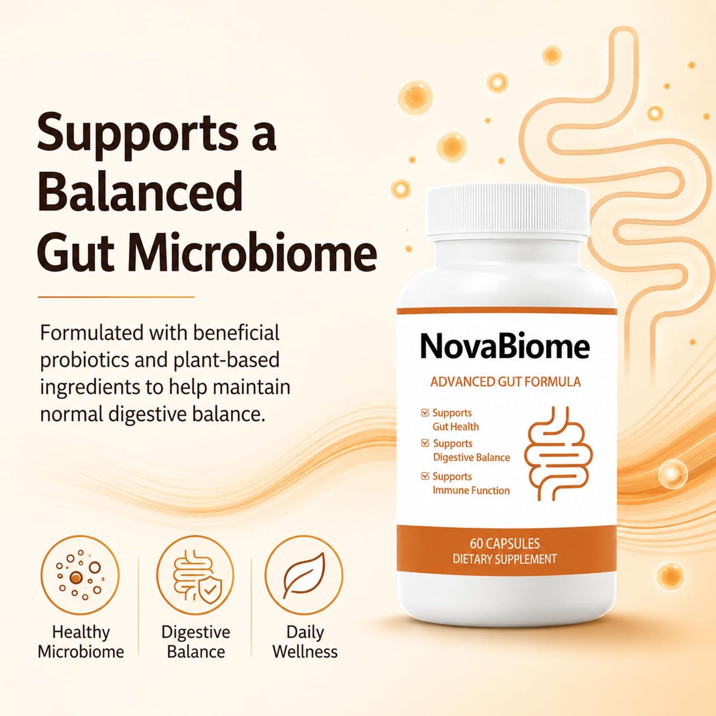 NovaBiome for Constipation, Digestive Comfort & Gut Balance Support Capsules 60