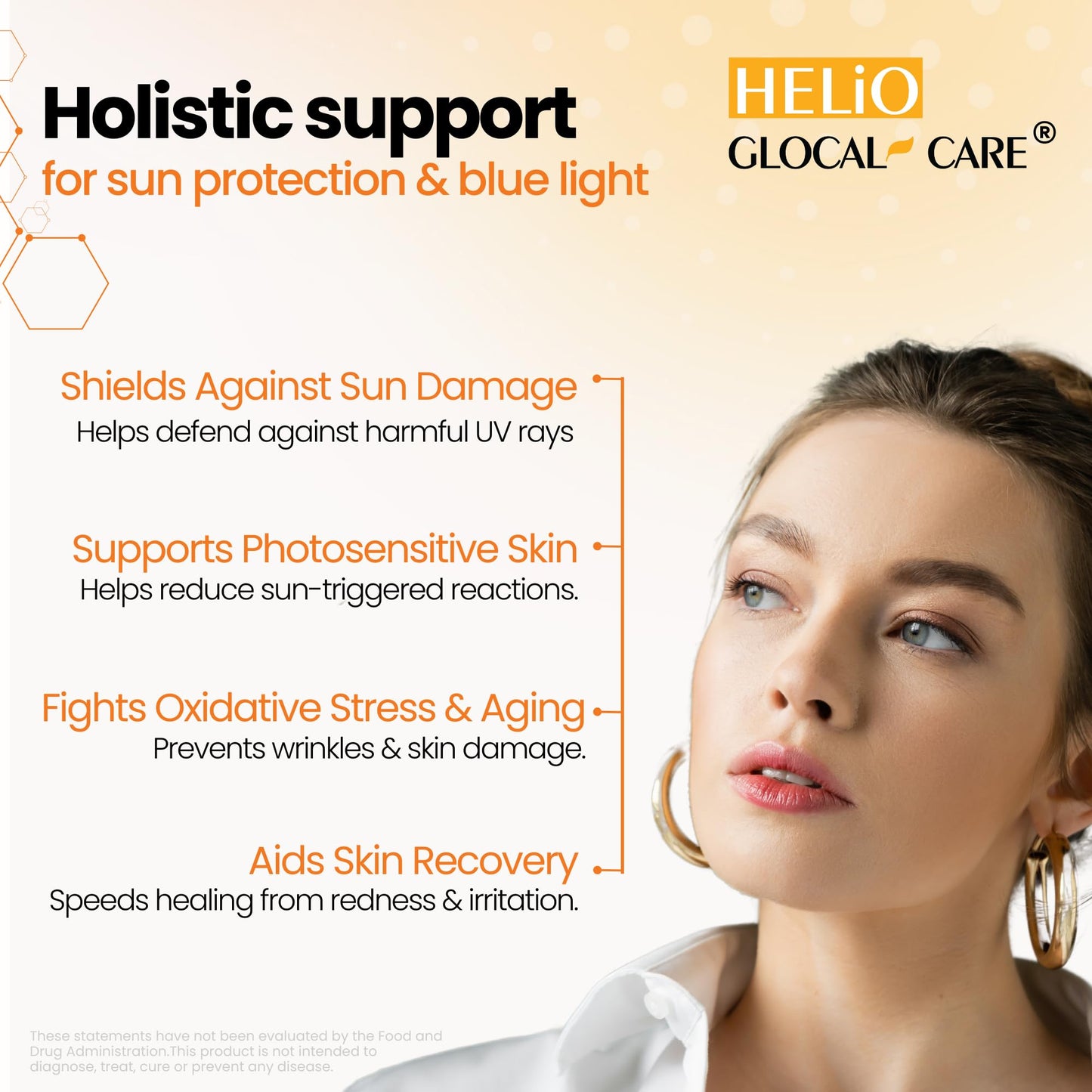 GlocalCare Helio Antioxidant-Rich Sun Defense & Skin Rejuvenation Supplement with Polypodium, Nutroxsun, Astaxanthin & Pomegranate Extract, 30 Capsules