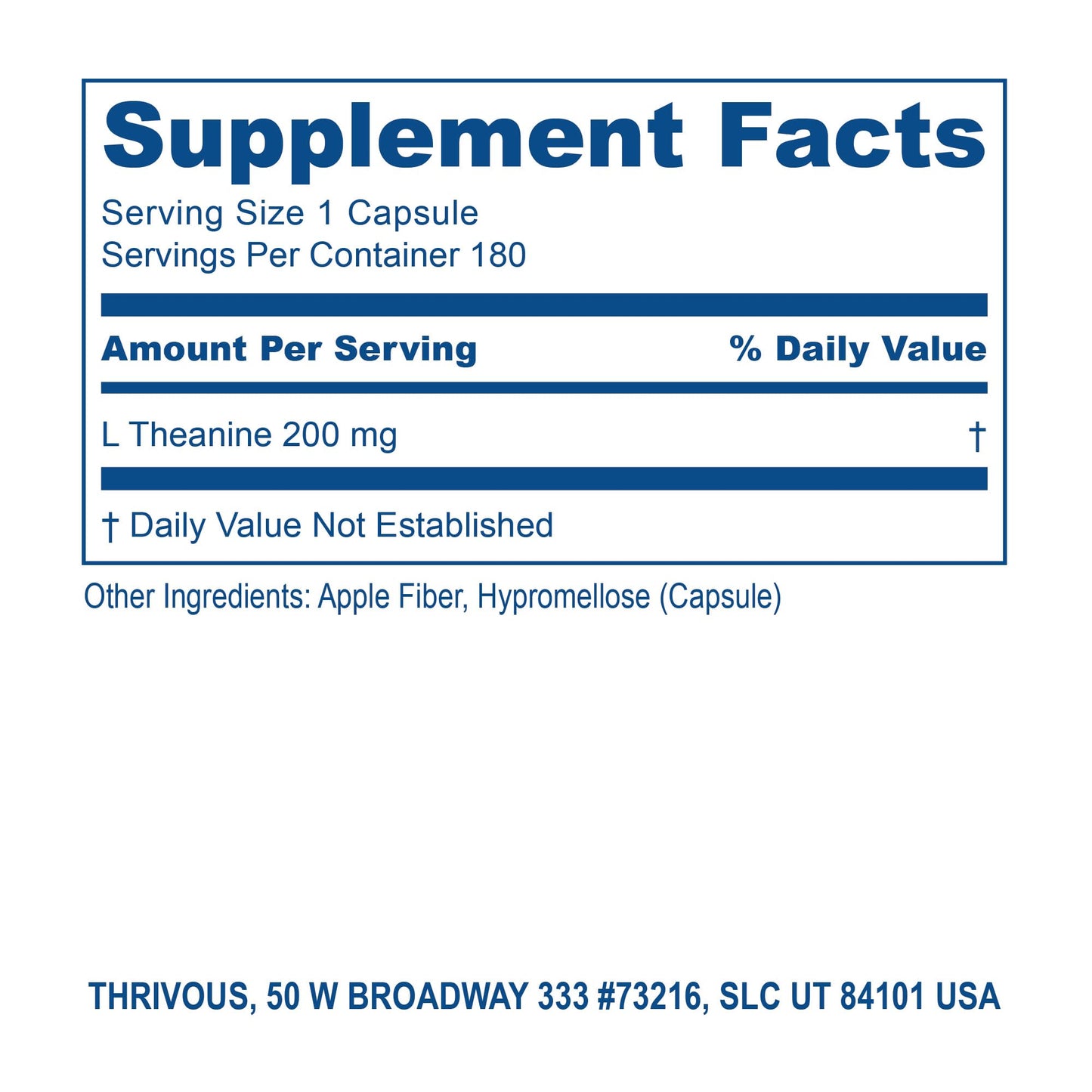 Thrivous L-Theanine Dietary Supplement 200 mg per Capsule, 180 Capsules