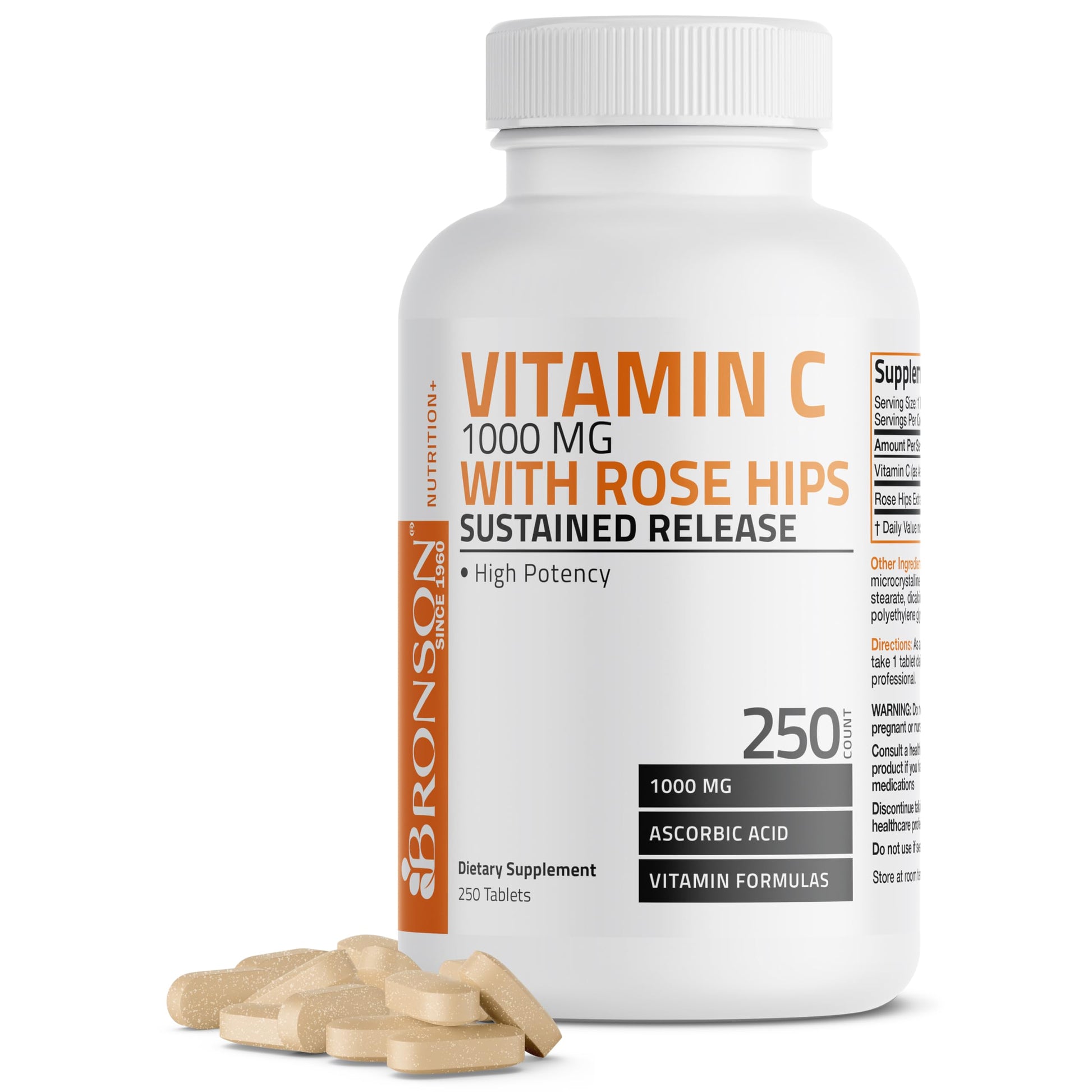 Bronson Vitamin C 1000 mg with Rose Hips Sustained Release Tablets, 250 Count