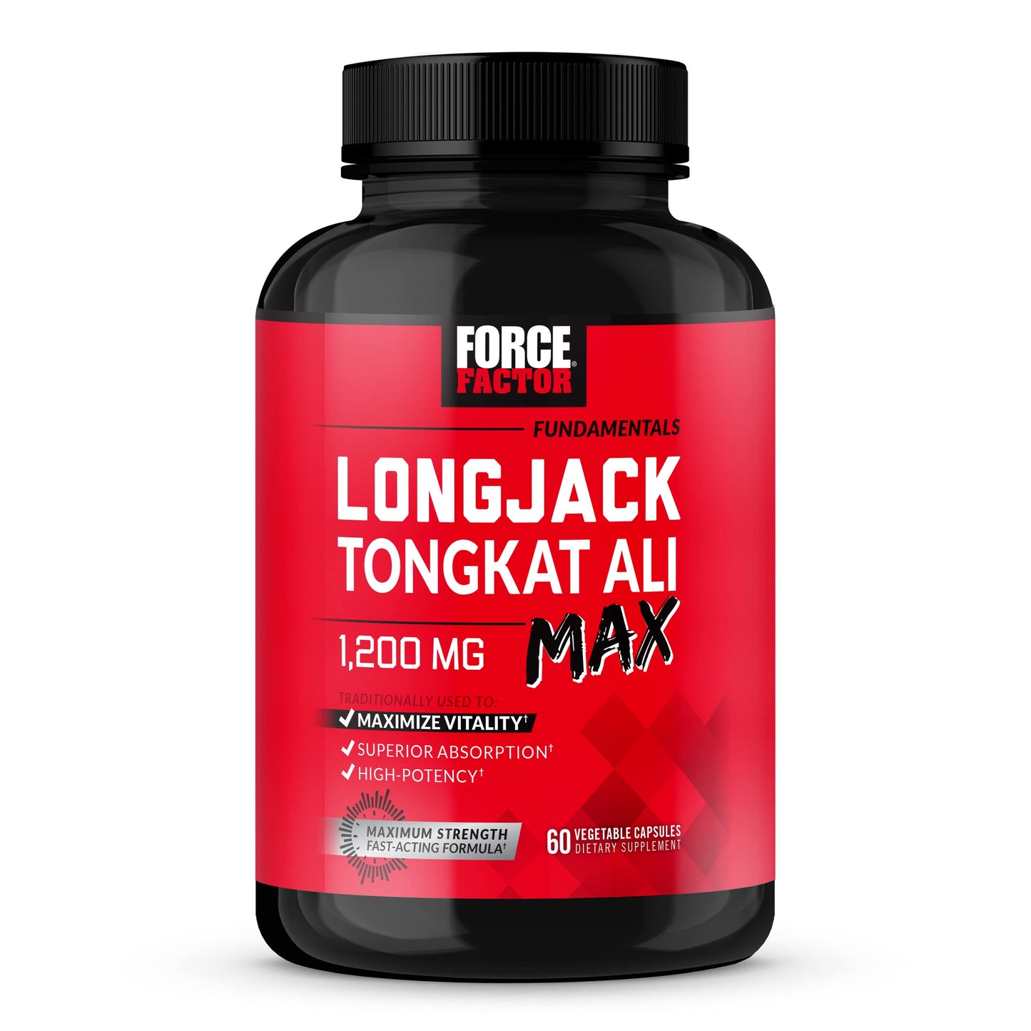 Force Factor Longjack Tongkat Ali Max Men's Vitality L-Arginine Nitric Oxide for Muscle Building 210 Capsules