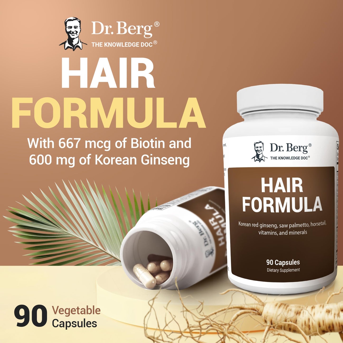 Dr. Berg Nutritionals All-in-One Vitamins for Hair, Skin, & Nails - Advanced Formula with Biotin, Saw Palmetto, DHT Blocker, & Trace Minerals, 90 Capsules