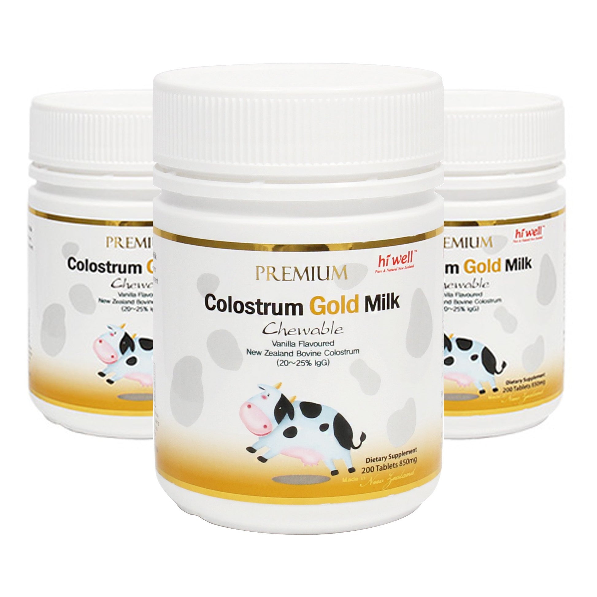 HI WELL PURE & NATURAL NEW ZEALAND Bovine Colostrum Gold Milk Tablets, 200 Tablets
