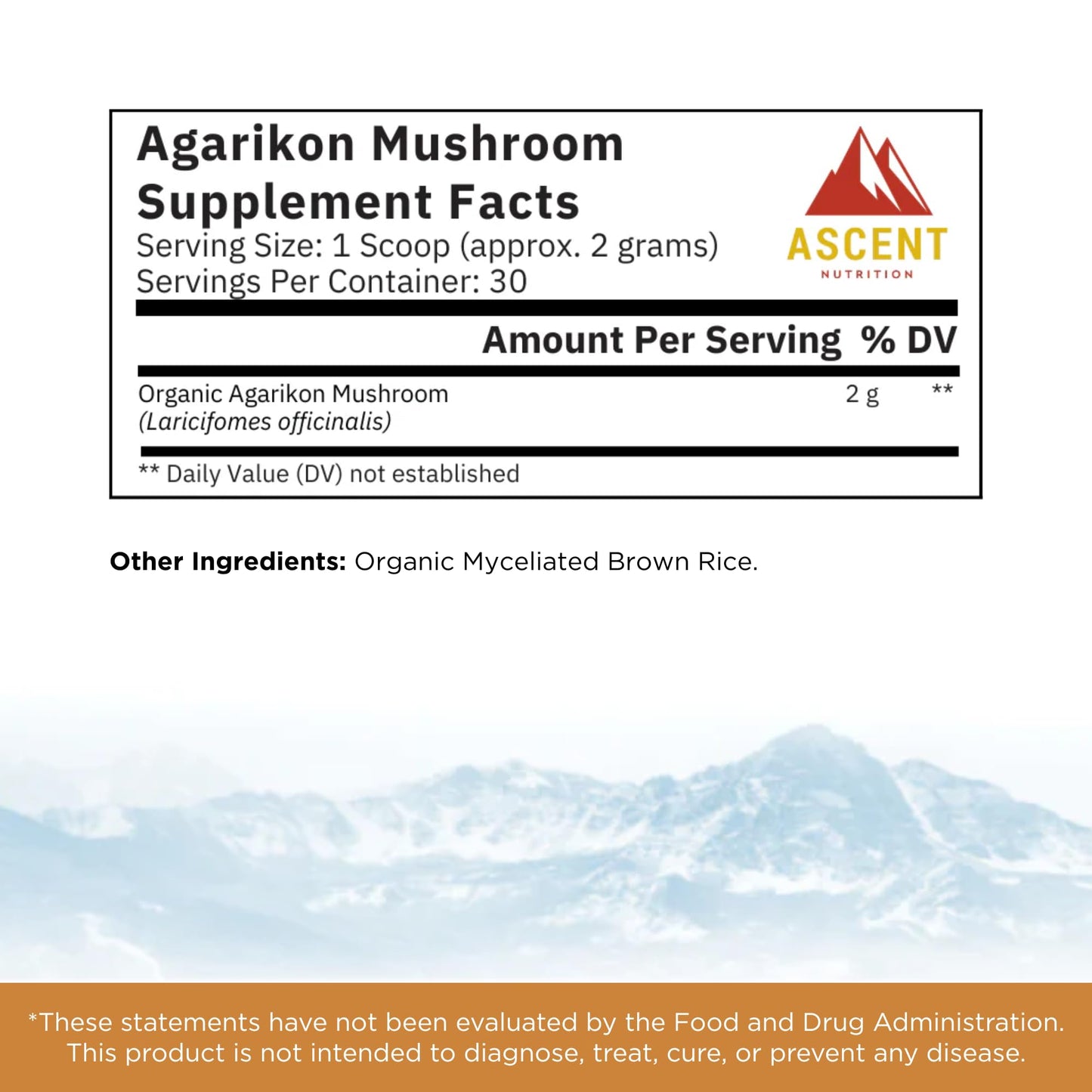 Ascent Nutrition Organic Agarikon Mushroom Powder, 2.12 oz