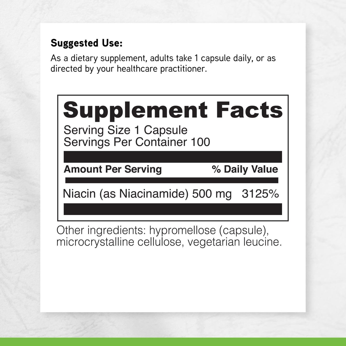 DAVINCI Niacinamide Dietary Supplement with Vitamin B3 (500 mg per serving), Gluten-Free, 100 Capsules
