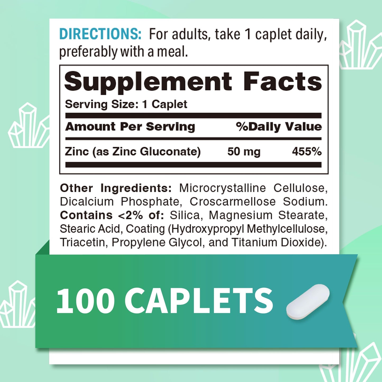 Vitamin World Chelated Zinc 50 mg Caplets, 100