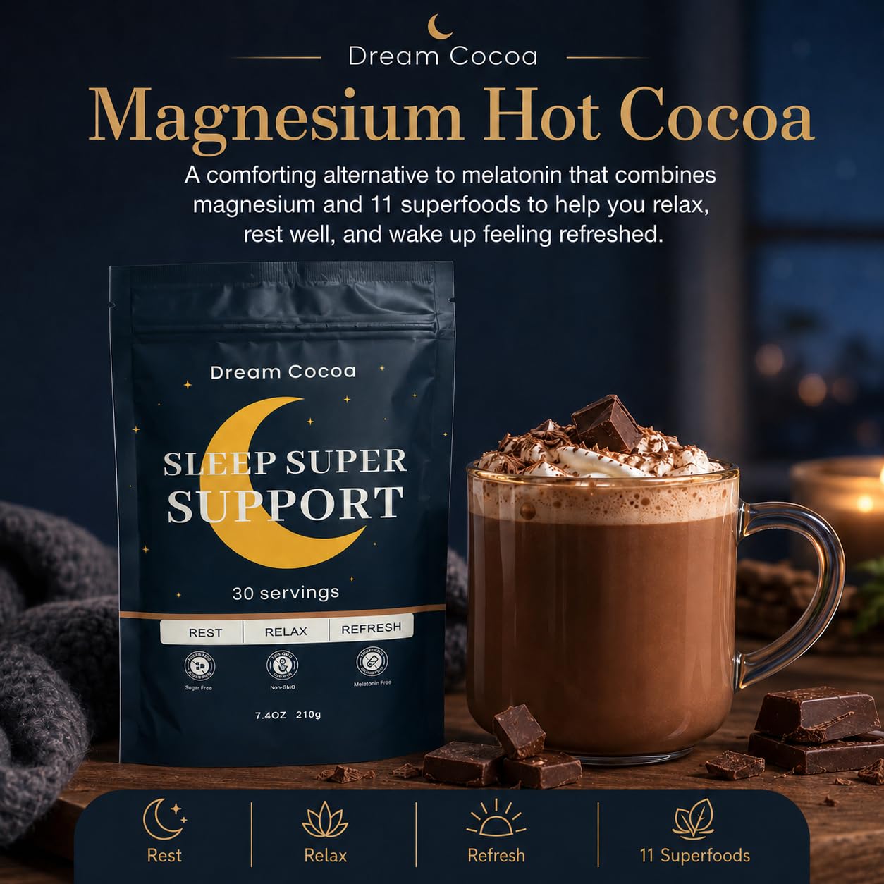 Dream Cocoa Magnesium Hot Cocoa Powder 7.4 oz