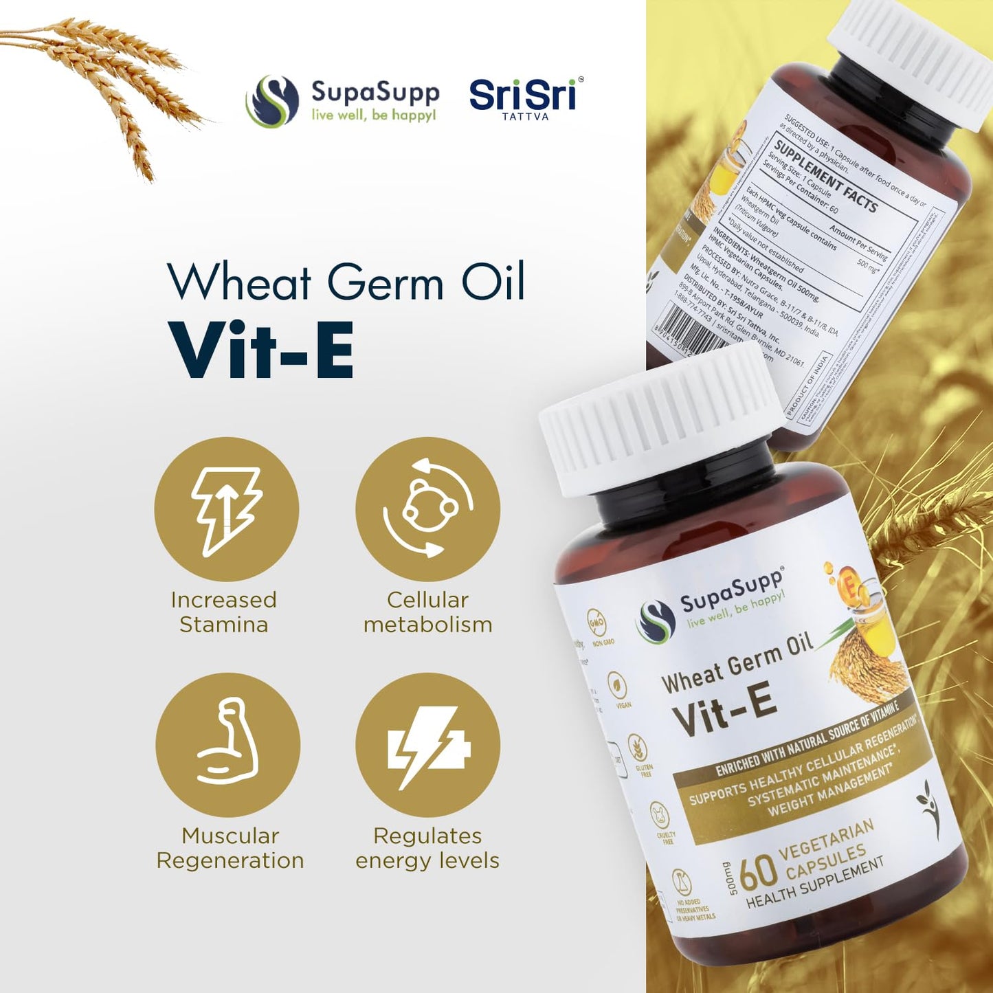 SRI SRI TATTVA VIT-E Wheat Germ Oil 500mg Capsule, 60 Capsules