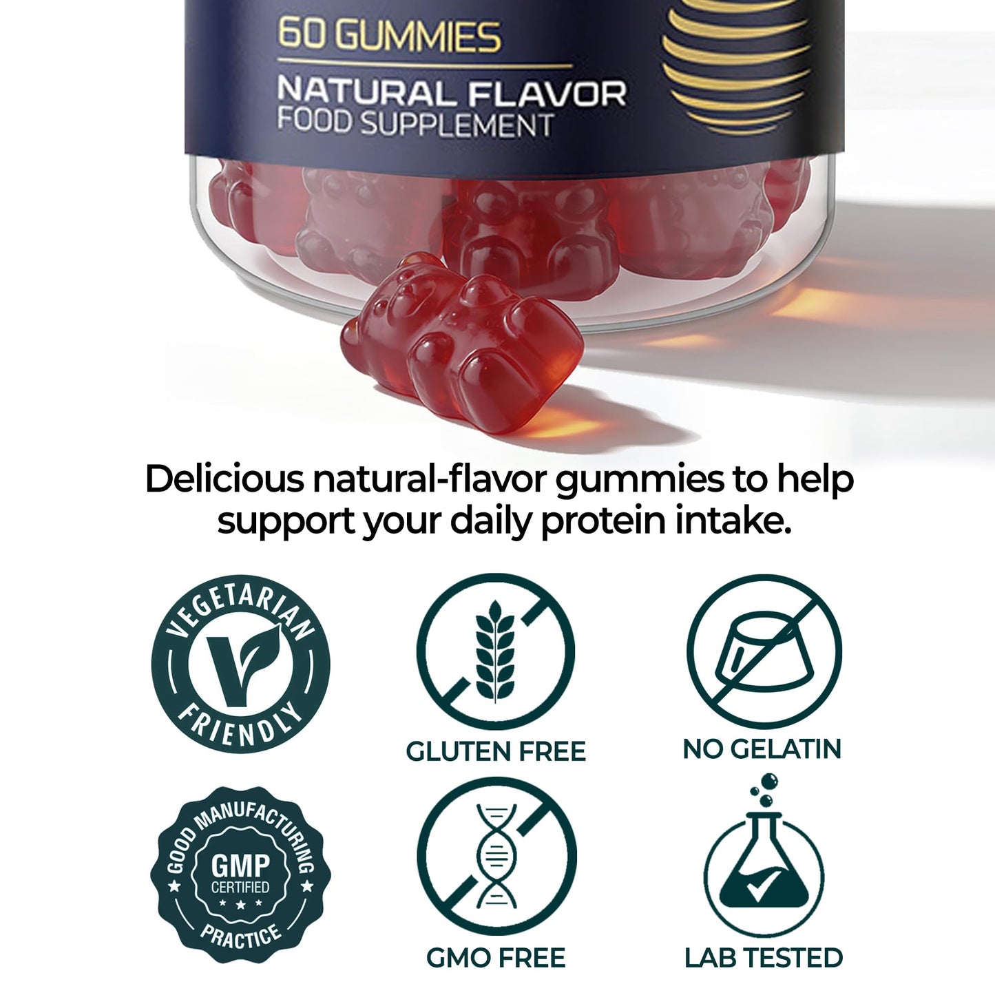 B&B GLOBAL Protein Gummies – Naturally Mixed Berry Flavored, 60 Gummies