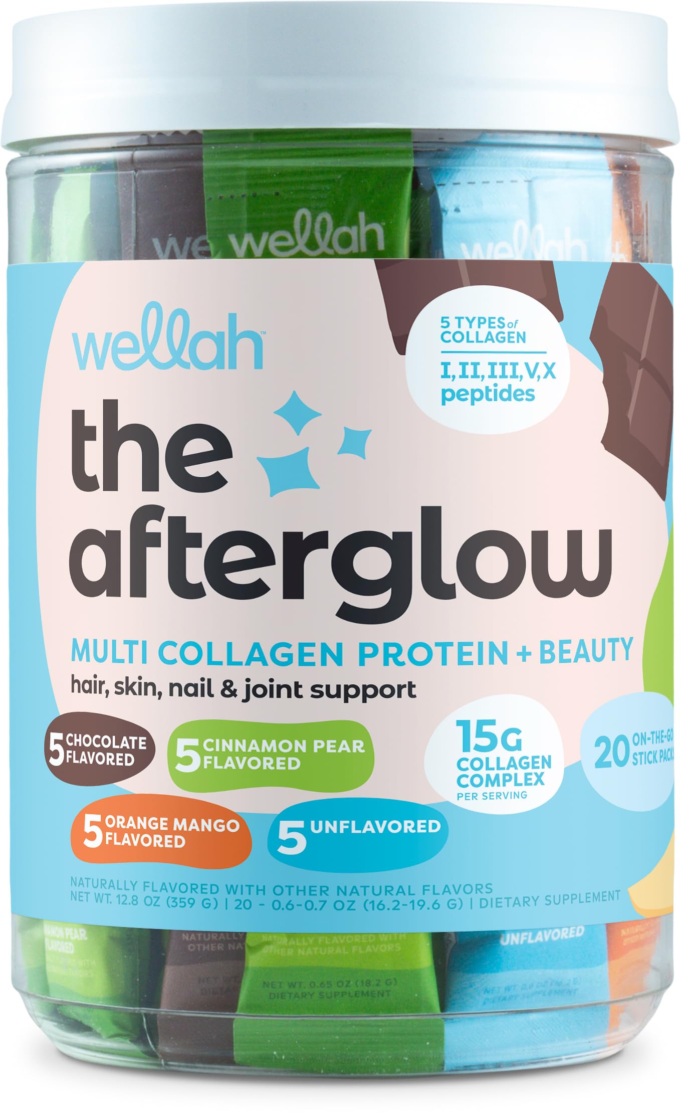Wellah The Afterglow Multi Collagen Protein + Beauty (Variety Pack) Powder 12.8 Ounce