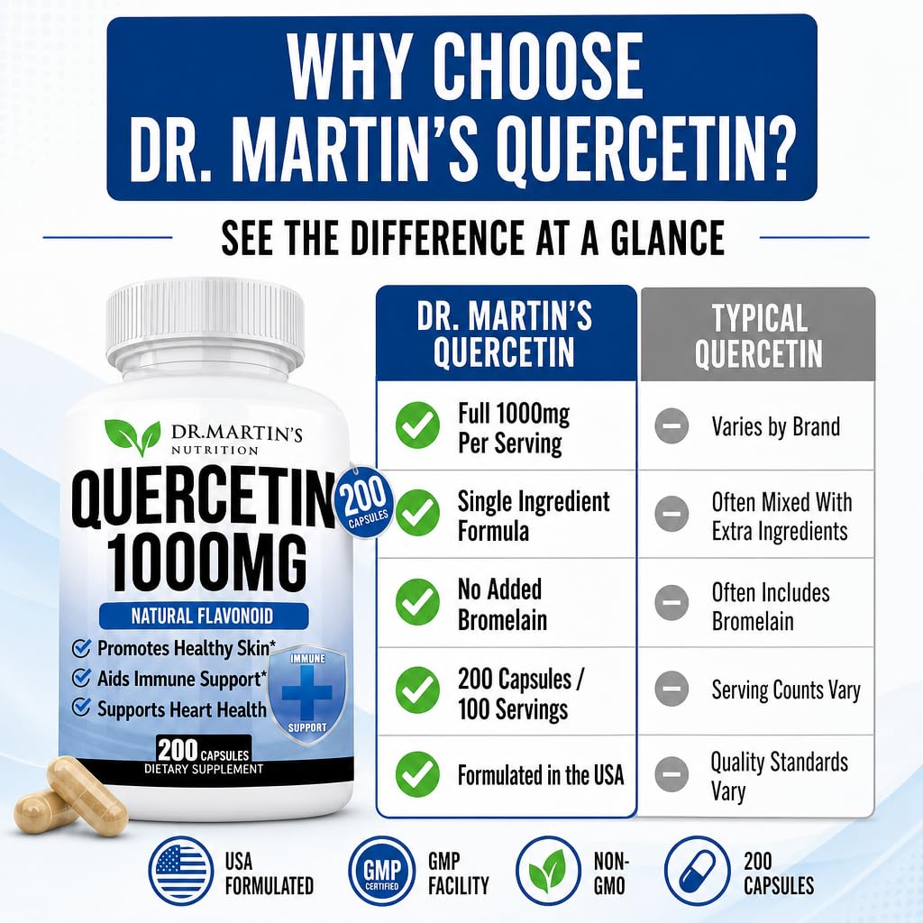 DR. MARTIN'S NUTRITION Quercetin 1000mg Capsules, 200 Count