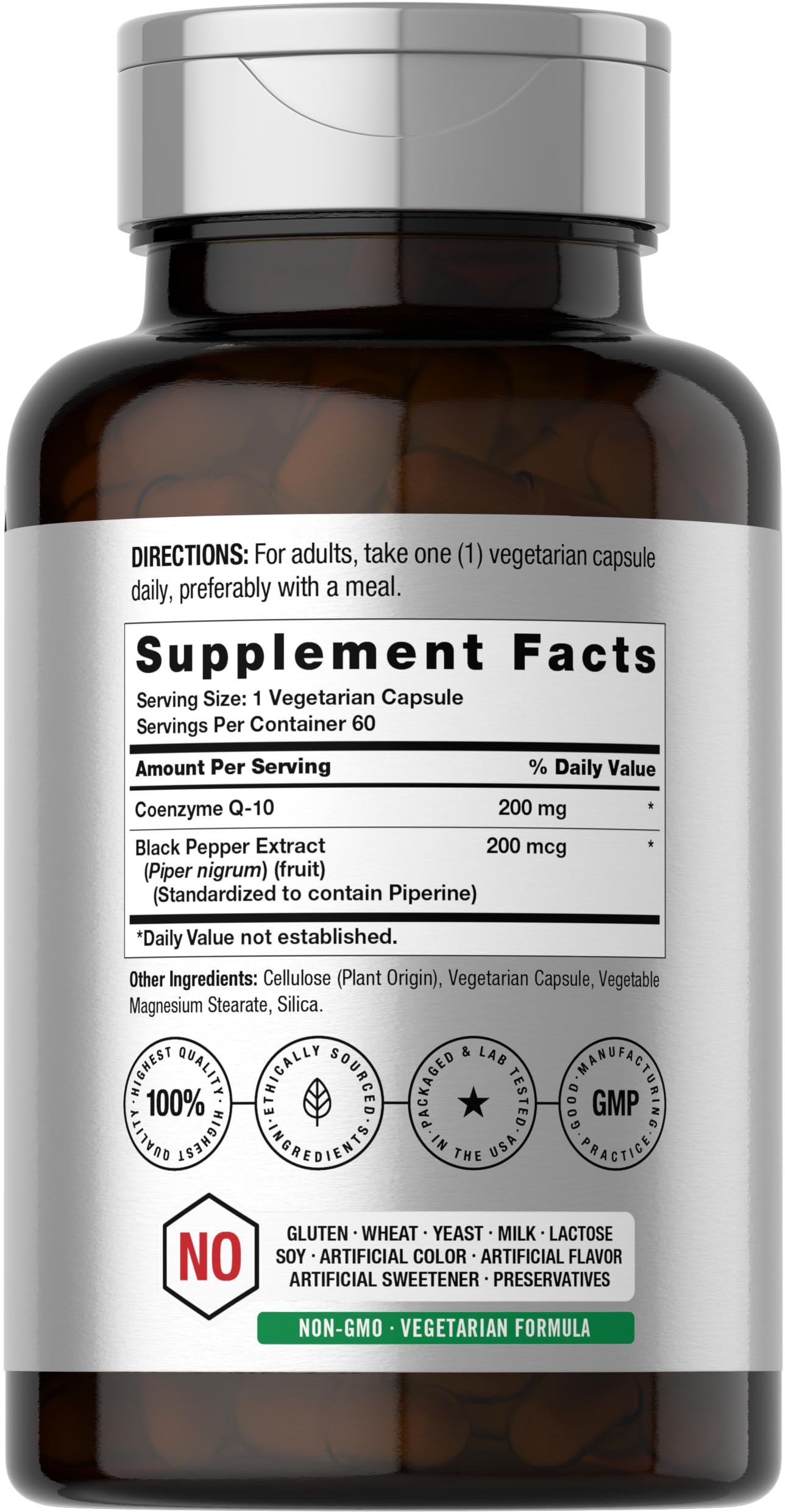 Horbäach CoQ10 200mg with Black Pepper Extract Capsule, 60 Count