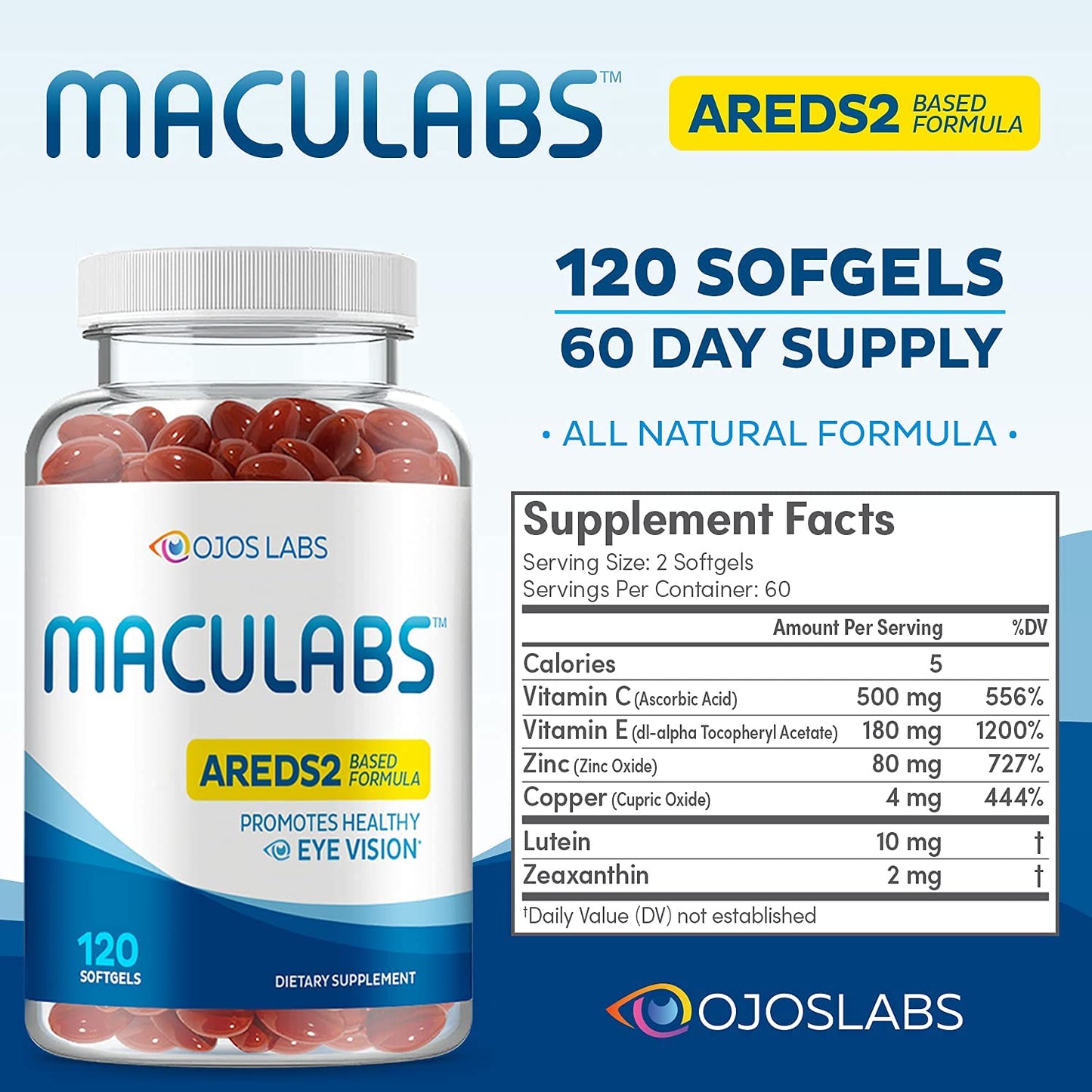 OjosLabs Eye Vitamins AREDS 2 Based Formula Softgels 120