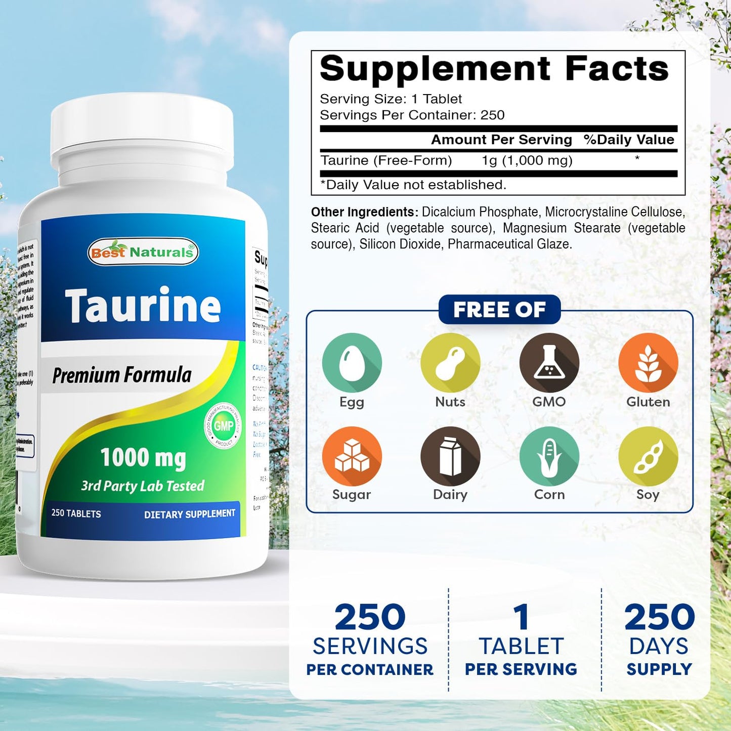 Best Naturals Taurine 1000 mg Tablet, 750 Tablets