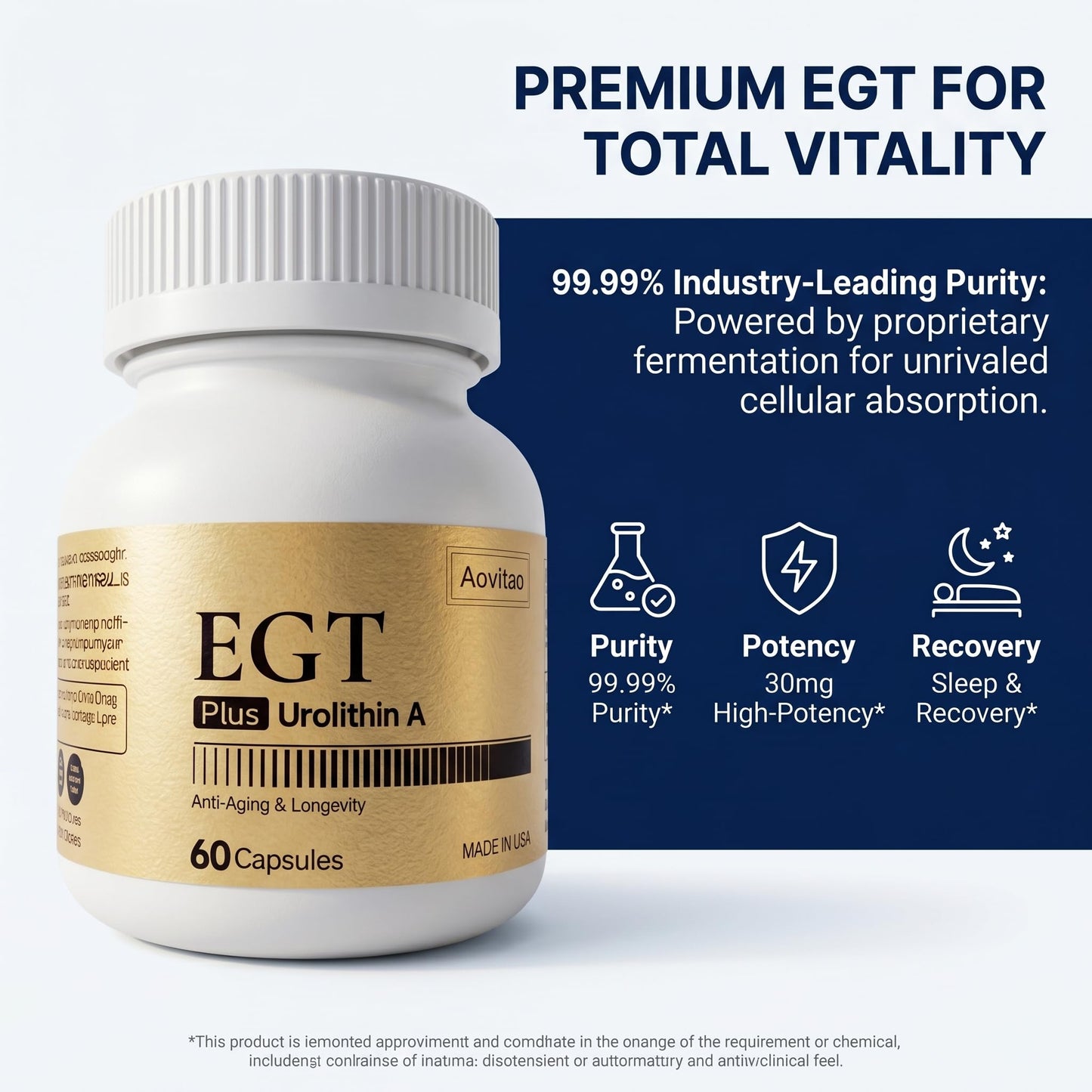 AOVITAO L-Ergothioneine Supplement 30mg per Capsule, 60 Count