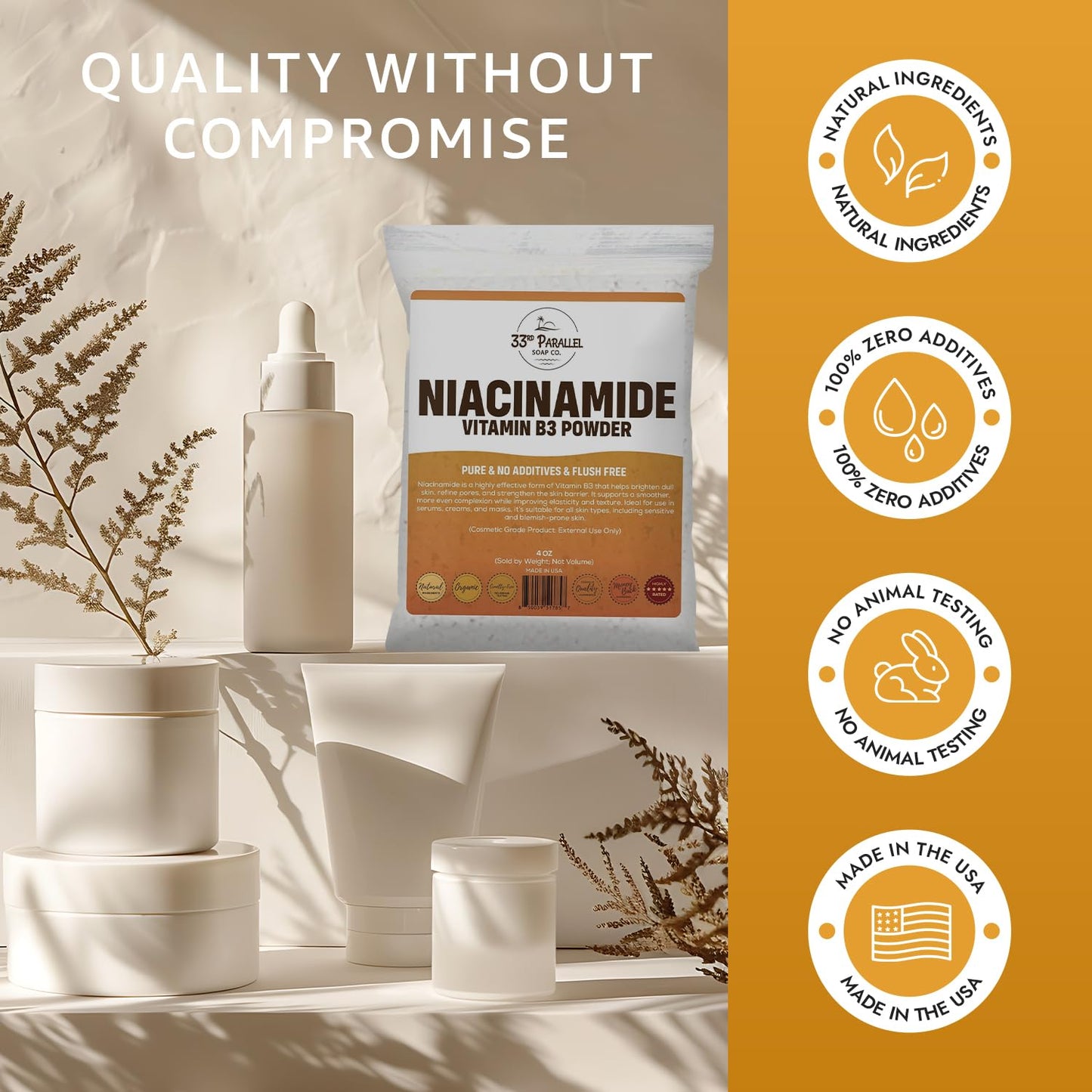 33RD PARALLEL SOAP CO. Niacinamide Powder Vitamin B3, 4 Ounces