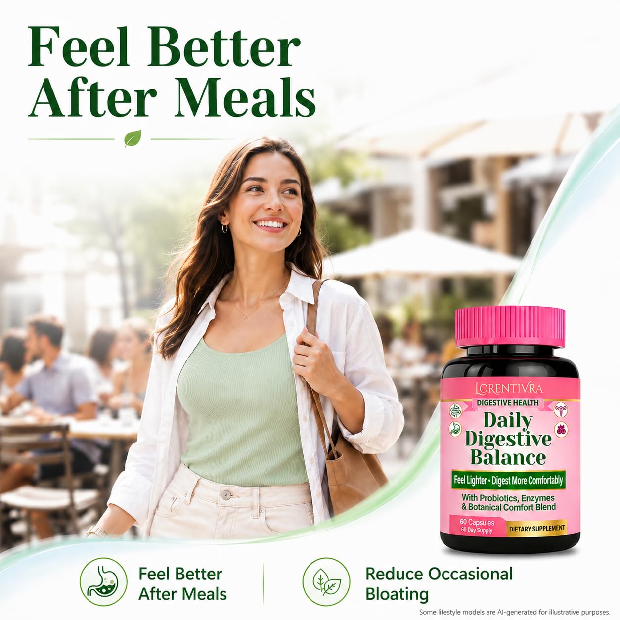 Lorentivra Daily Gut Health Supplement with 13 Digestive Enzymes, Prebiotics, Probiotics & Magnesium Complex Capsules, 60 Capsules