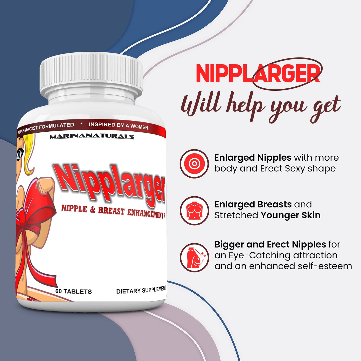 MARINANATURALS Nipplarger Nipple Enlargement, Breast Enlargement, Skin Tightening – Enjoy Larger, Fuller, Firmer Nipples and Breasts Tablet 1 Count