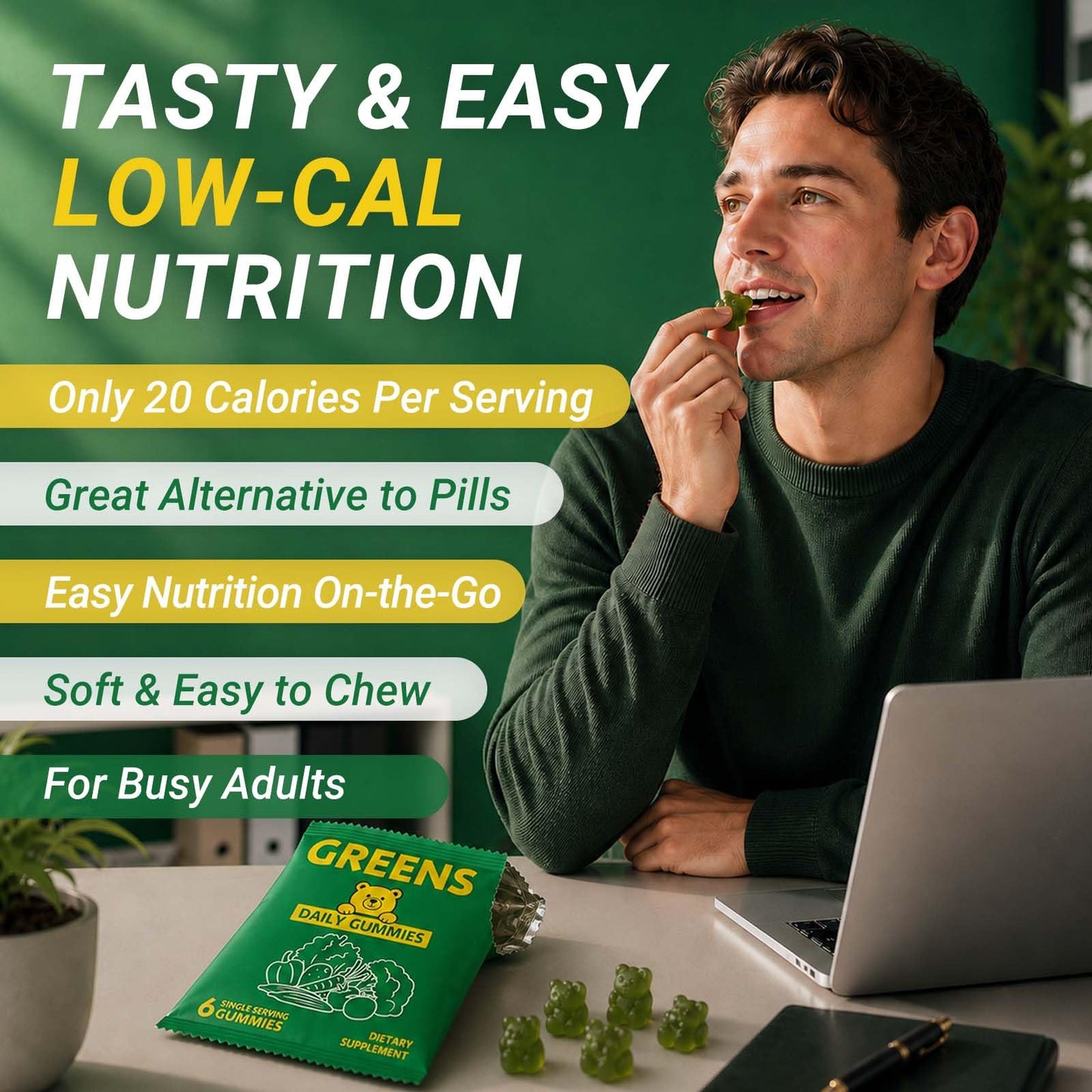 Airboy Greens Daily Multivitamin Gummies with Spirulina & Chlorella, Digestive Health, 20 Count