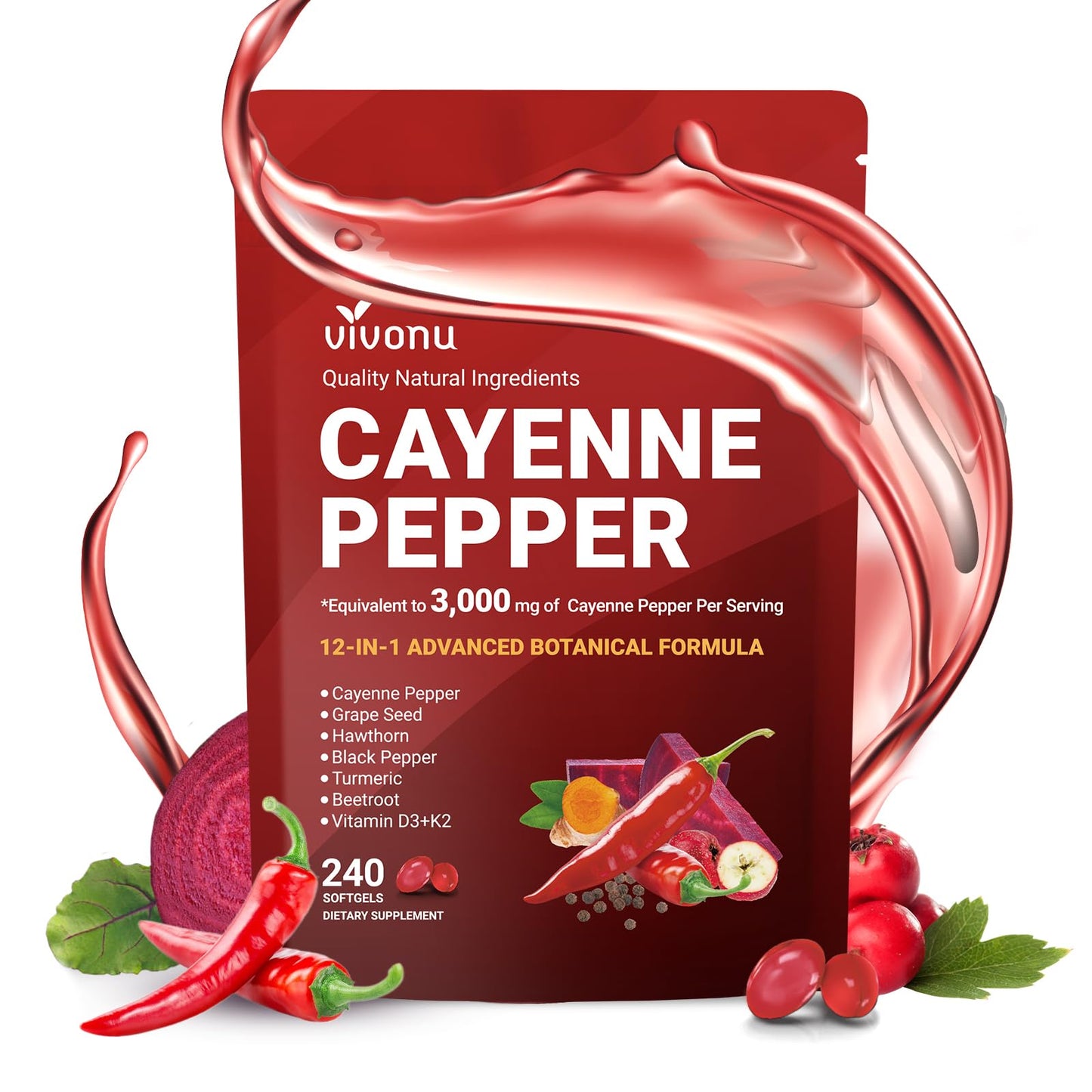 VivoNu Cayenne Pepper Supplement 720 Capsule, 240 Count