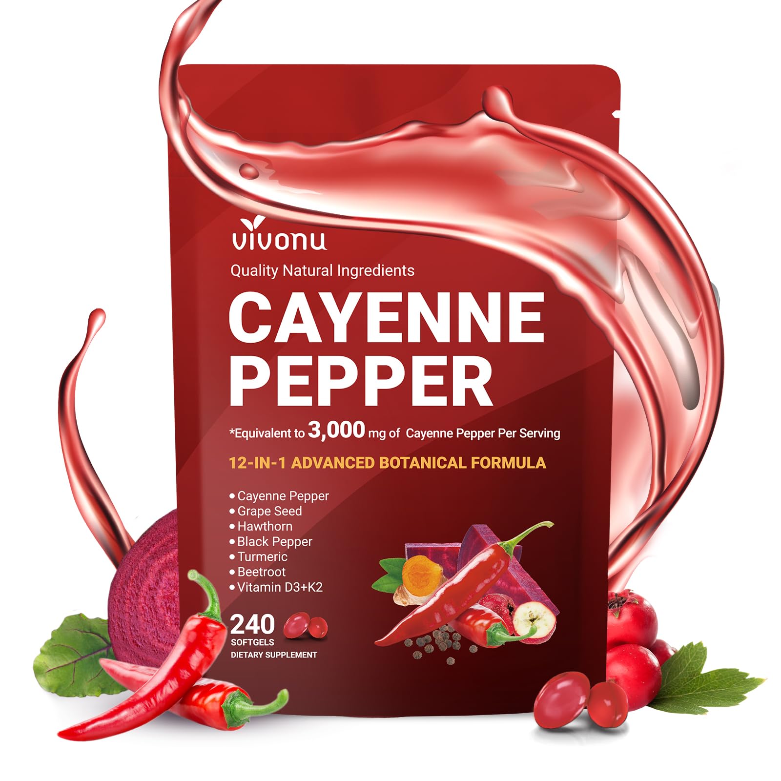 VivoNu Cayenne Pepper Supplement 720 Capsule, 240 Count