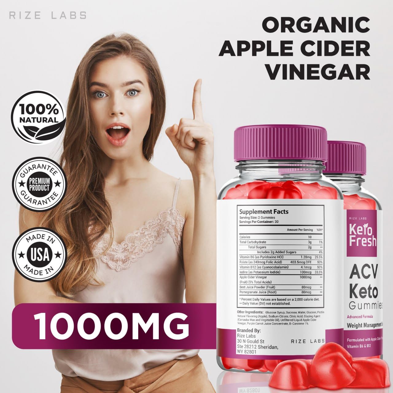 Rize Labs Keto Fresh ACV Gummies for Advanced Weight Loss, 60 Gummies