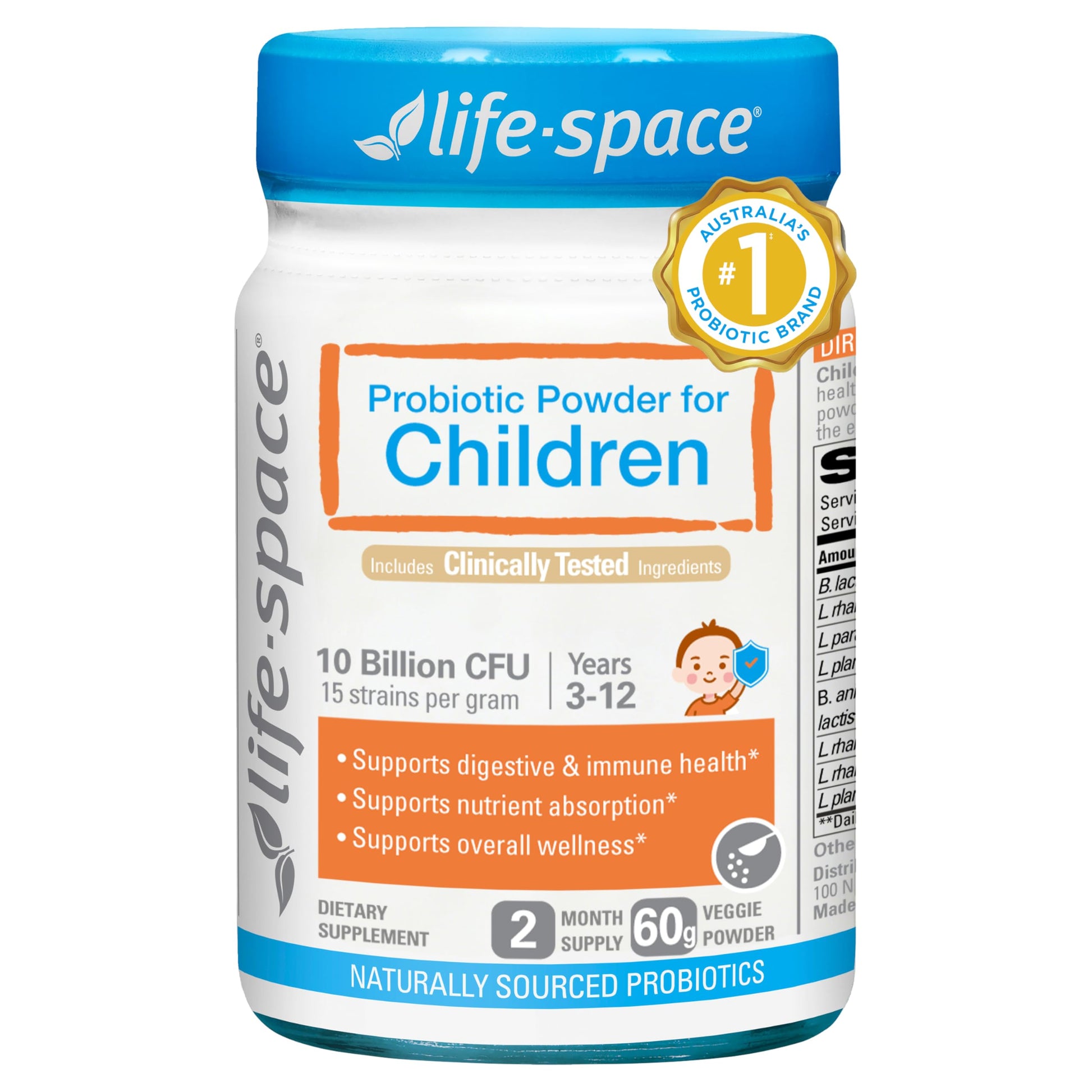 Life-Space Probiotic for Children 3-12 Years, 10 Billion CFU & Multi-Strain Powder, 2.12 oz