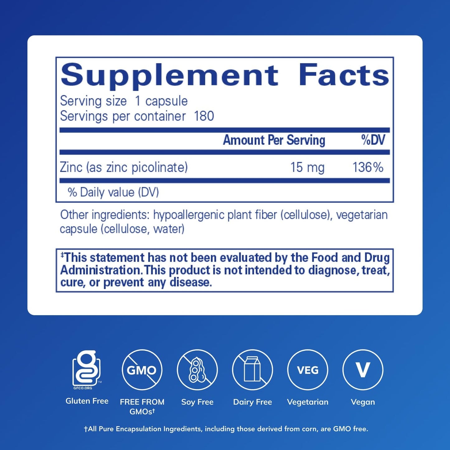 Pure Encapsulations Zinc 15 mg Capsules 180