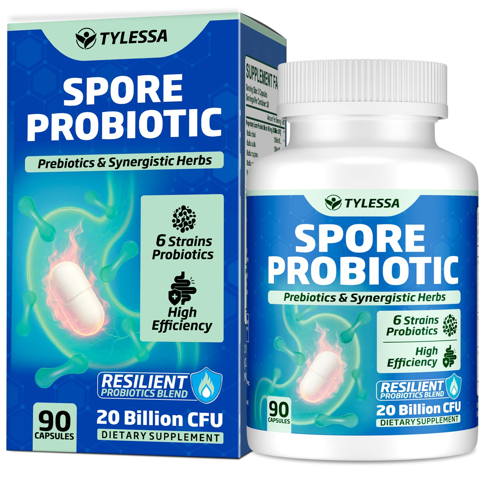 Tylessa Spore Probiotic Bacillus Subtilis 20 Billion CFU Capsules, 90 Count