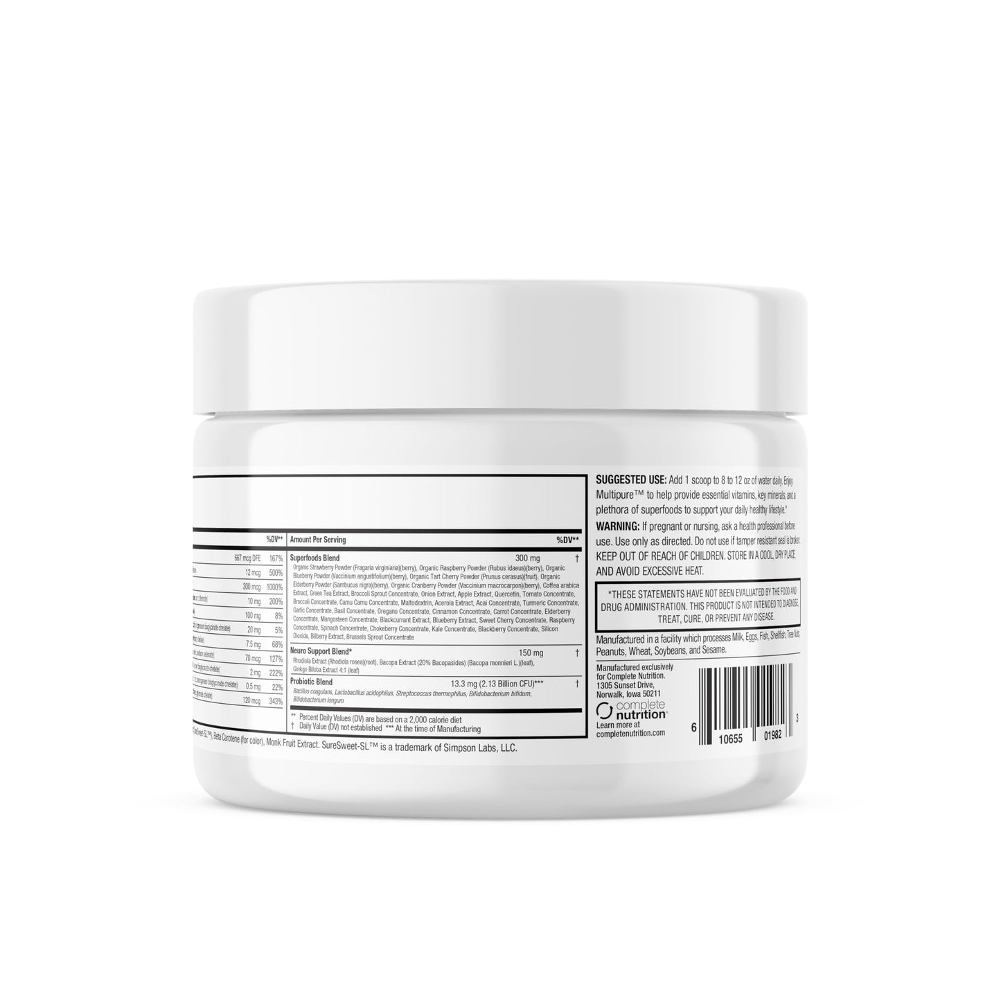 Complete Nutrition Reclaim Multi Pure Mandarin Clementine Immune Support, Vitamin C, Vitamin B Complex, Probiotic, Superfood Powder, Calcium, Magnesium Oxide, 8.36 Ounce