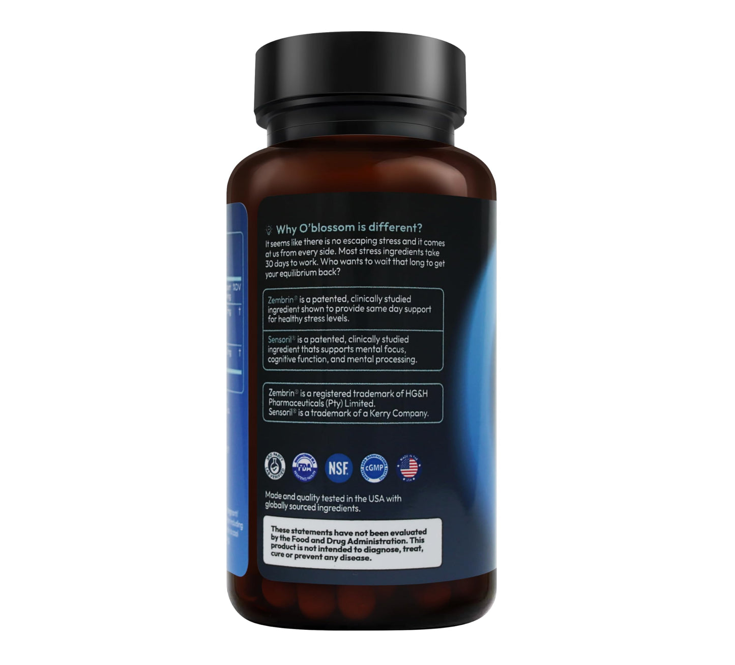 O'blossom Stress Release Ashwagandha Sensoril Zembrin Supplements, 30 Capsules