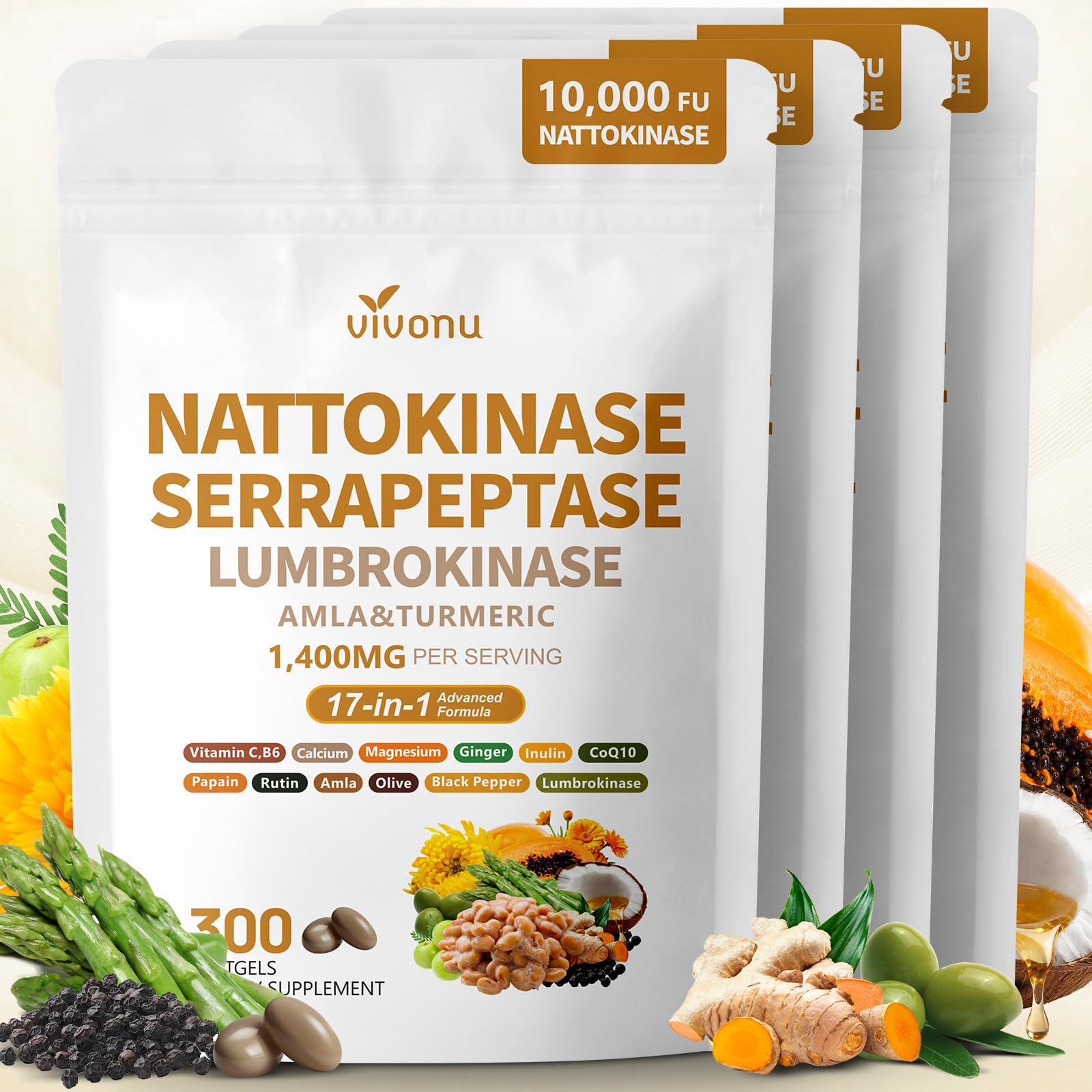 VivoNu Nattokinase 300 Capsules, 1200 Count