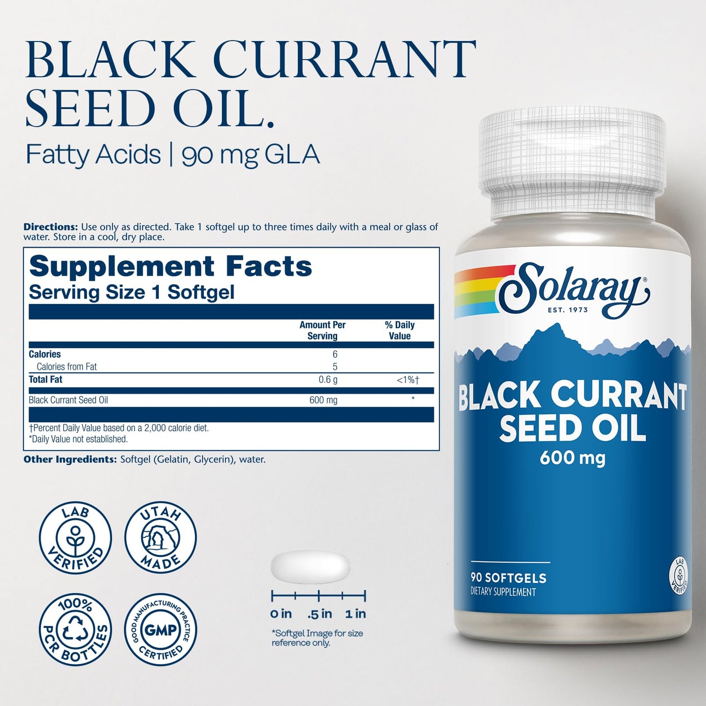 SOLARAY Black Currant Seed Oil 600 mg Softgel, 90 Softgels