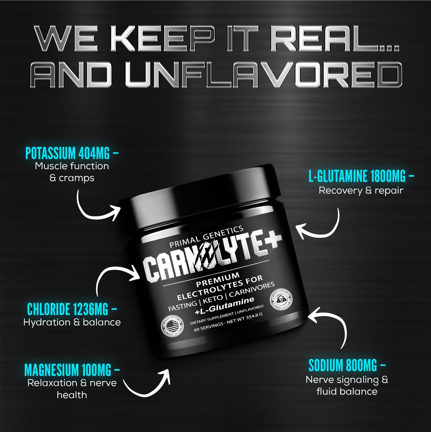 PRIMAL GENETICS CARNOLYTE+ Carnivore Electrolytes Powder 12.53 oz