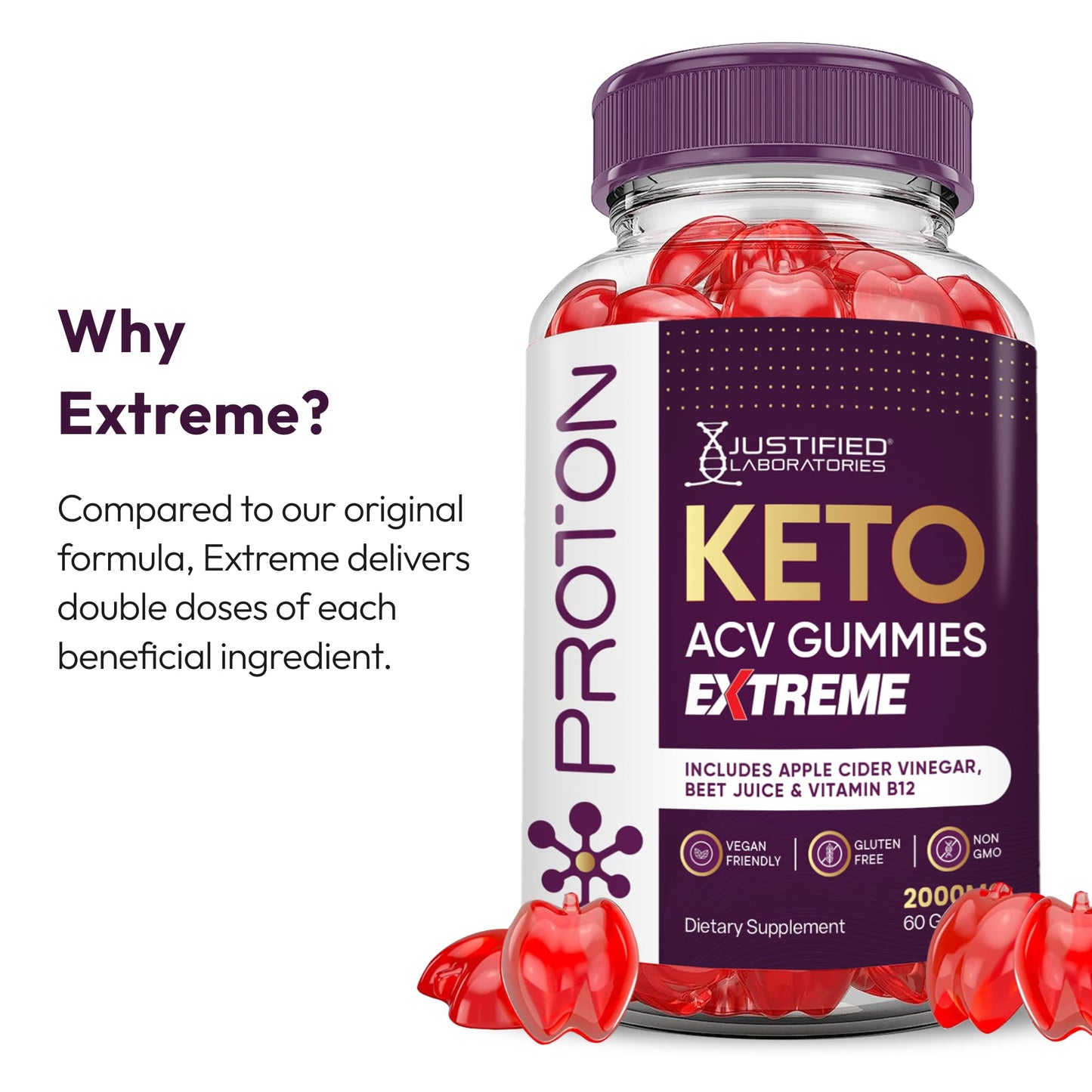 Justified Laboratories Proton Keto ACV Gummies Extreme, 180 Gummies