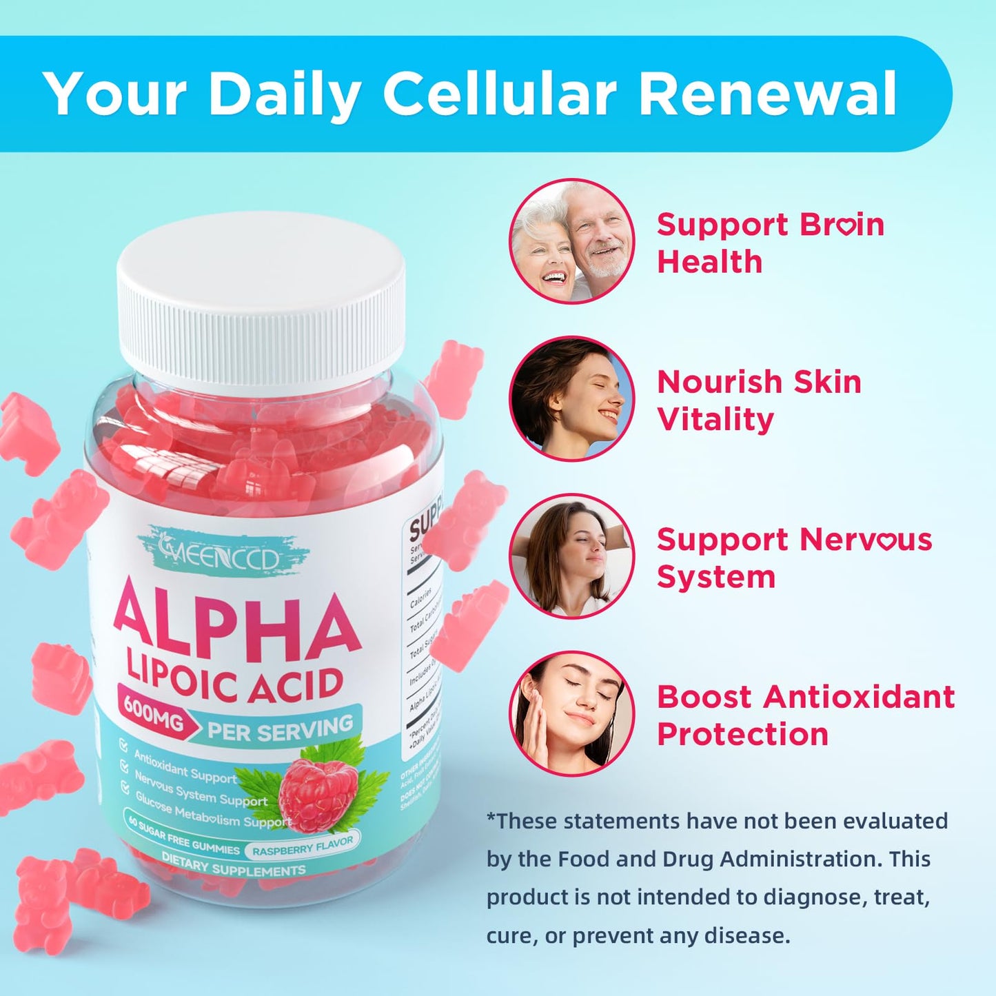 MEENCCD Alpha Lipoic Acid Gummies 600mg, 120 Count