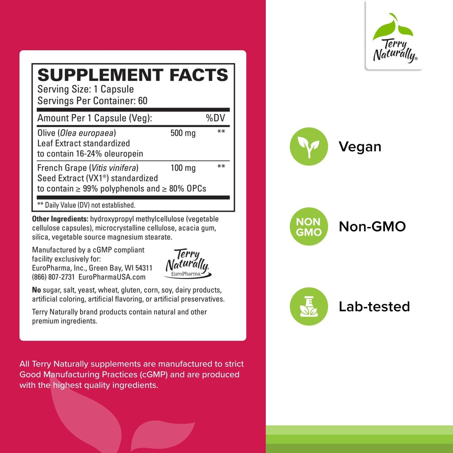 Terry Naturally Blood Pressure Health - Healthy Blood Flow & Circulation Support Supplement - Heart Health Supplement with Antioxidants - Cardiovascular Support 60 Capsules
