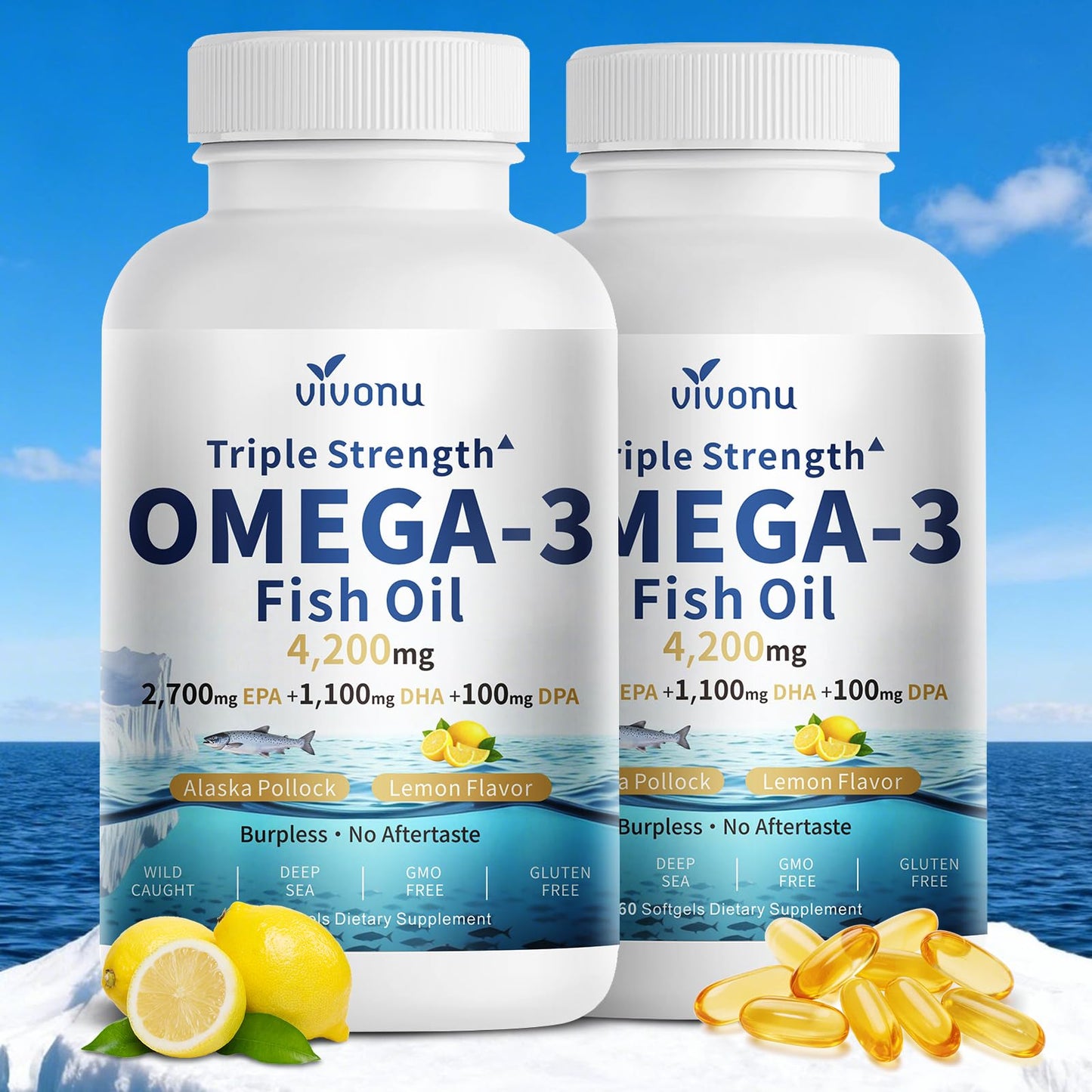 VivoNu Triple Strength Omega 3 Fish Oil Softgels 720 Count