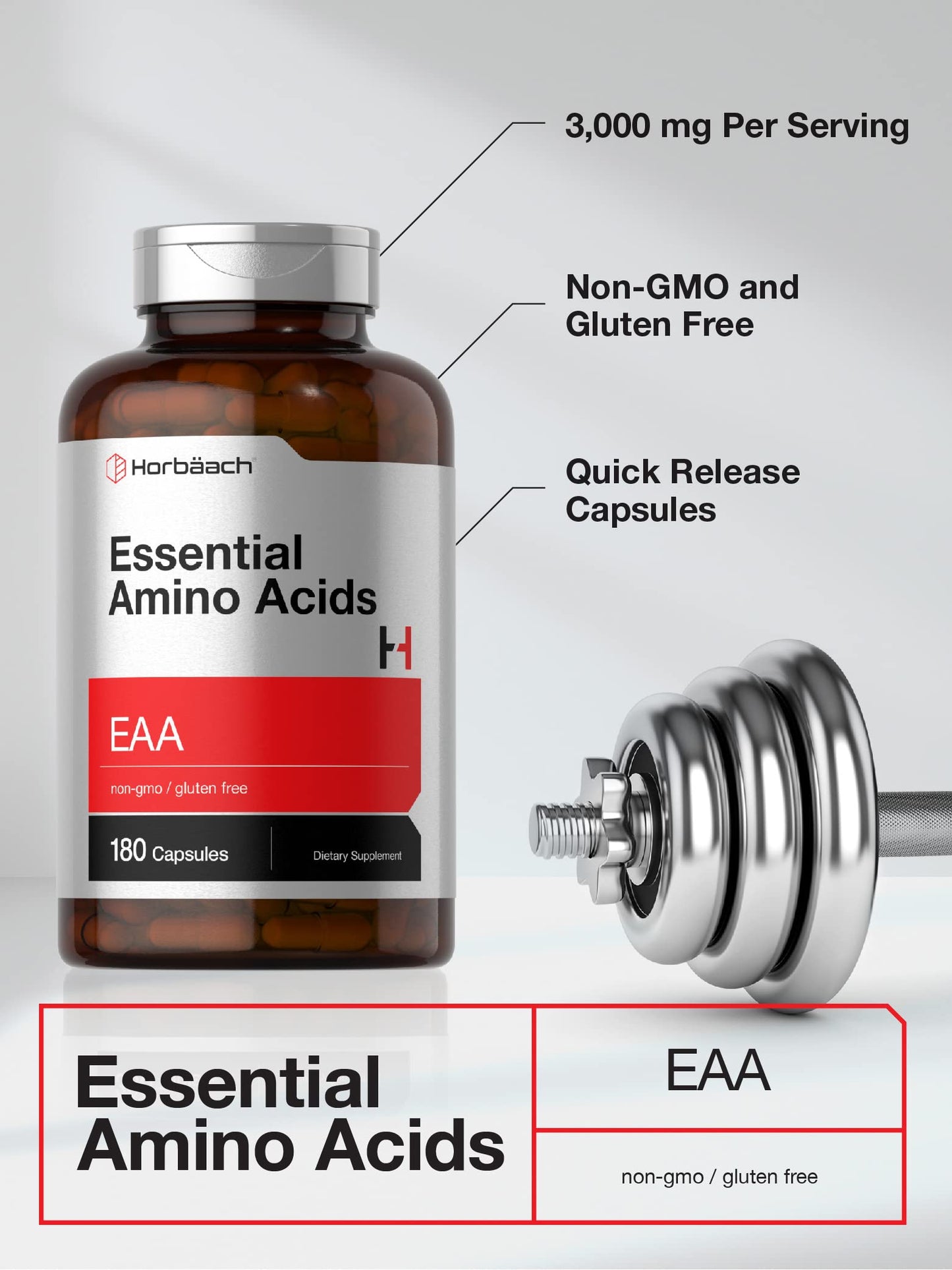 Horbäach Essential Amino Acids Capsules, 180 Count
