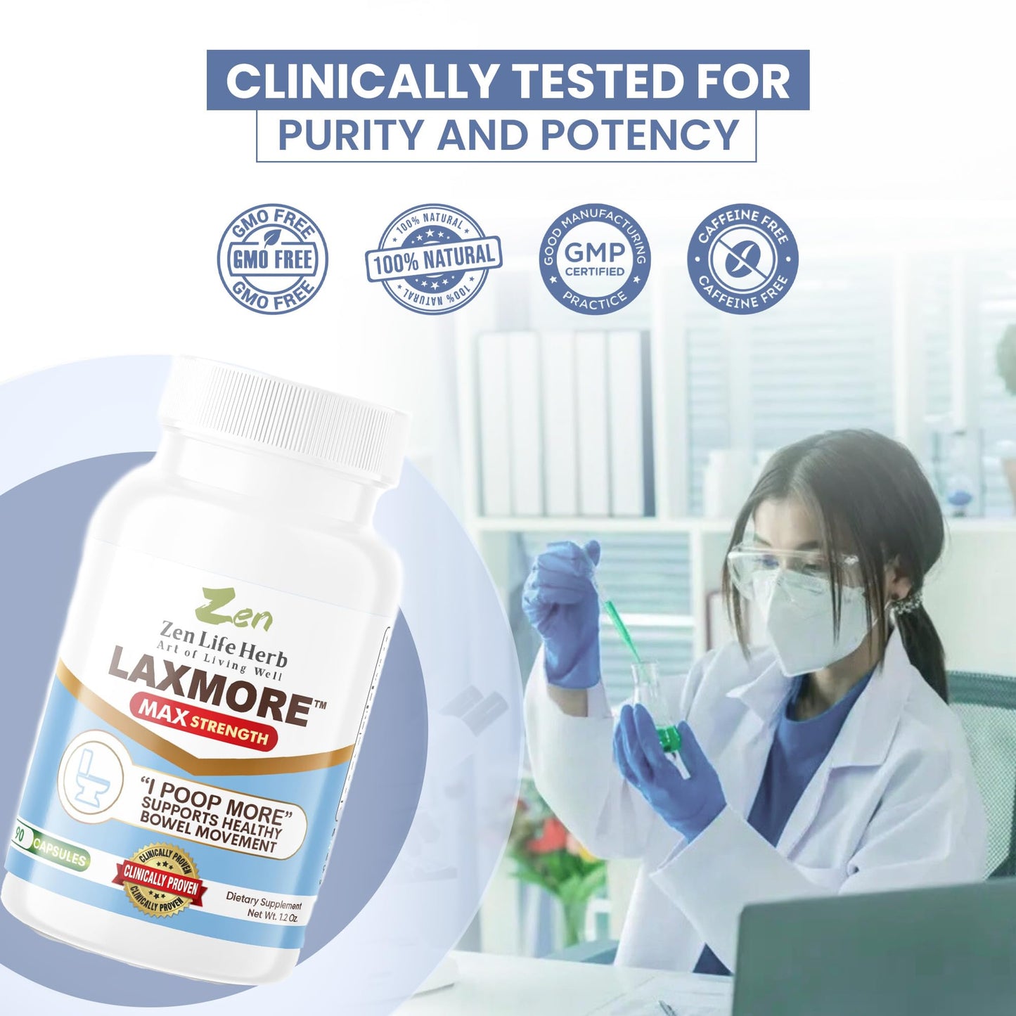 ZEN LIFE HERB LAXMORE I POOP MORE Max Strength 100% Natural Plant-Based Supplement, 30 Capsules