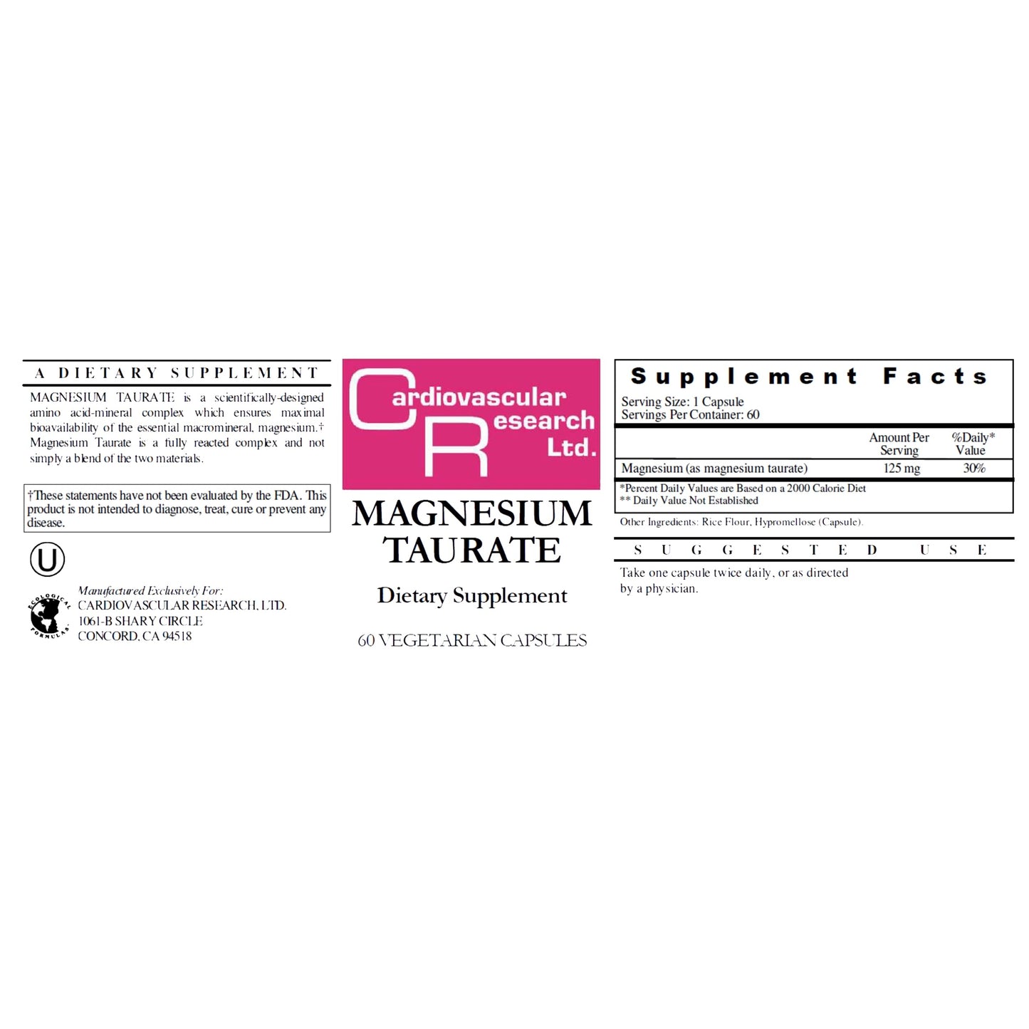 Cardiovascular Research Magnesium Taurate 125 mg Capsules, 120 Count